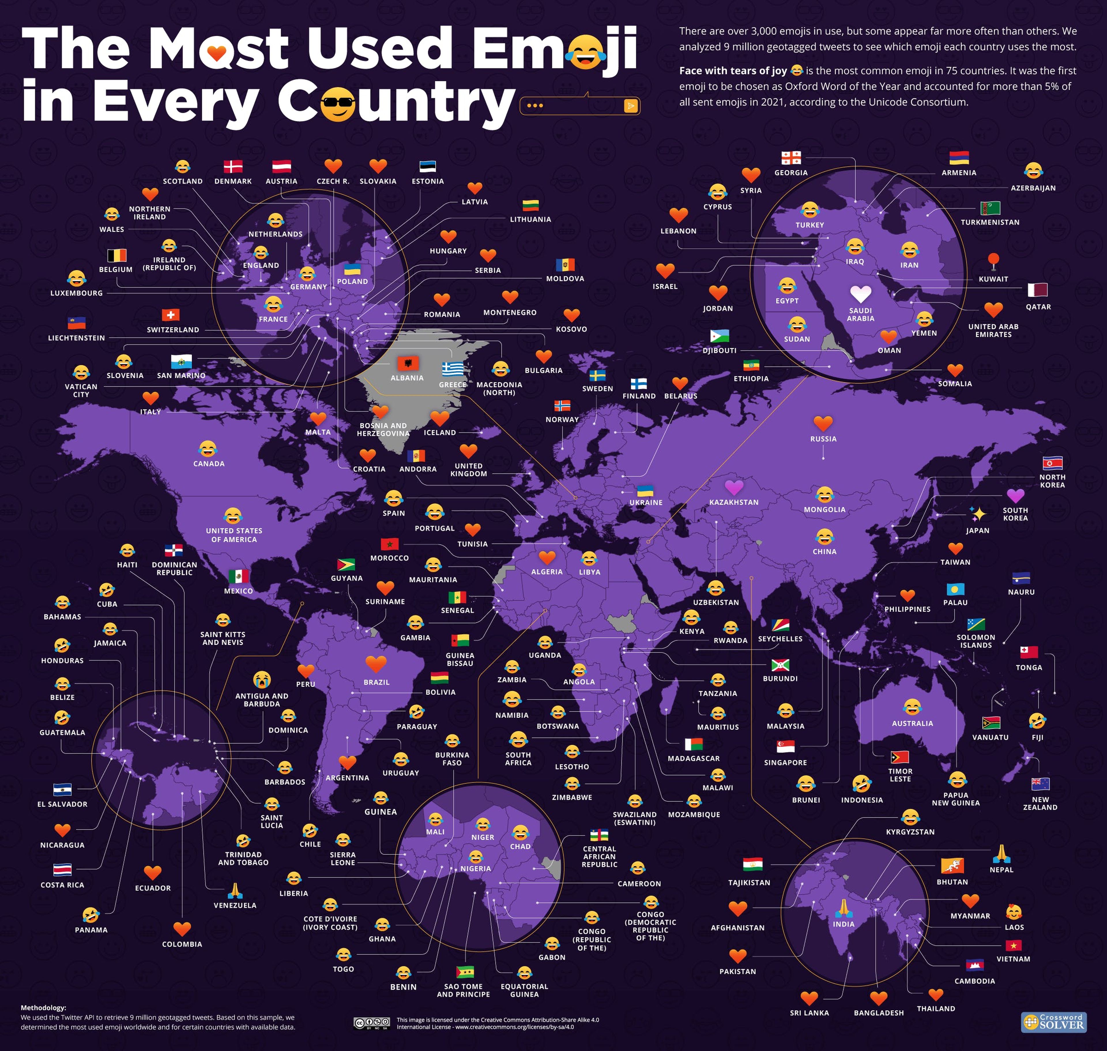 Este mapa te muestra el emoji más usado en cada país y el que los gobierna a todos