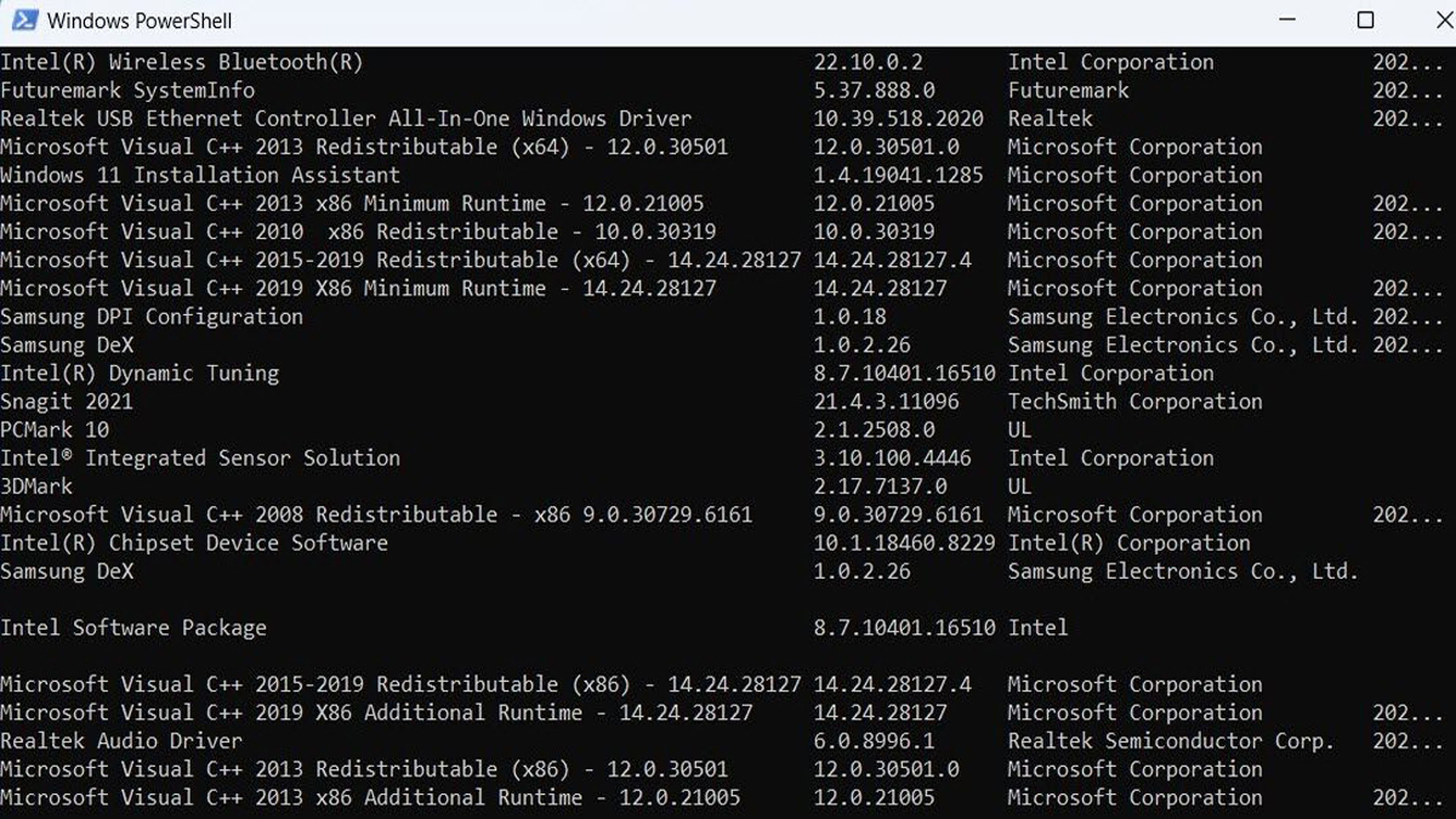 Programas instalados en PowerShell