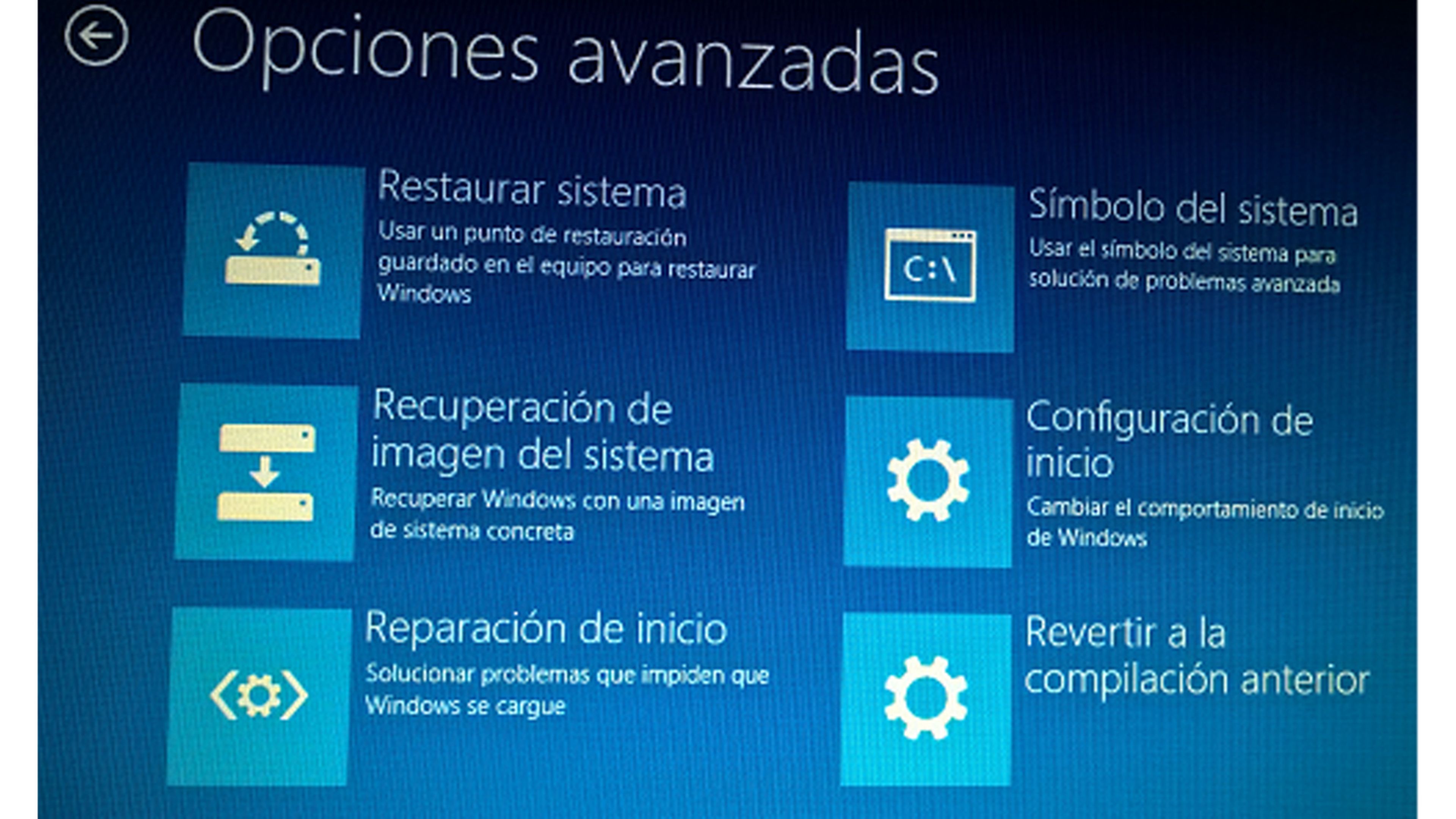 Opciones avanzadas Windows 10