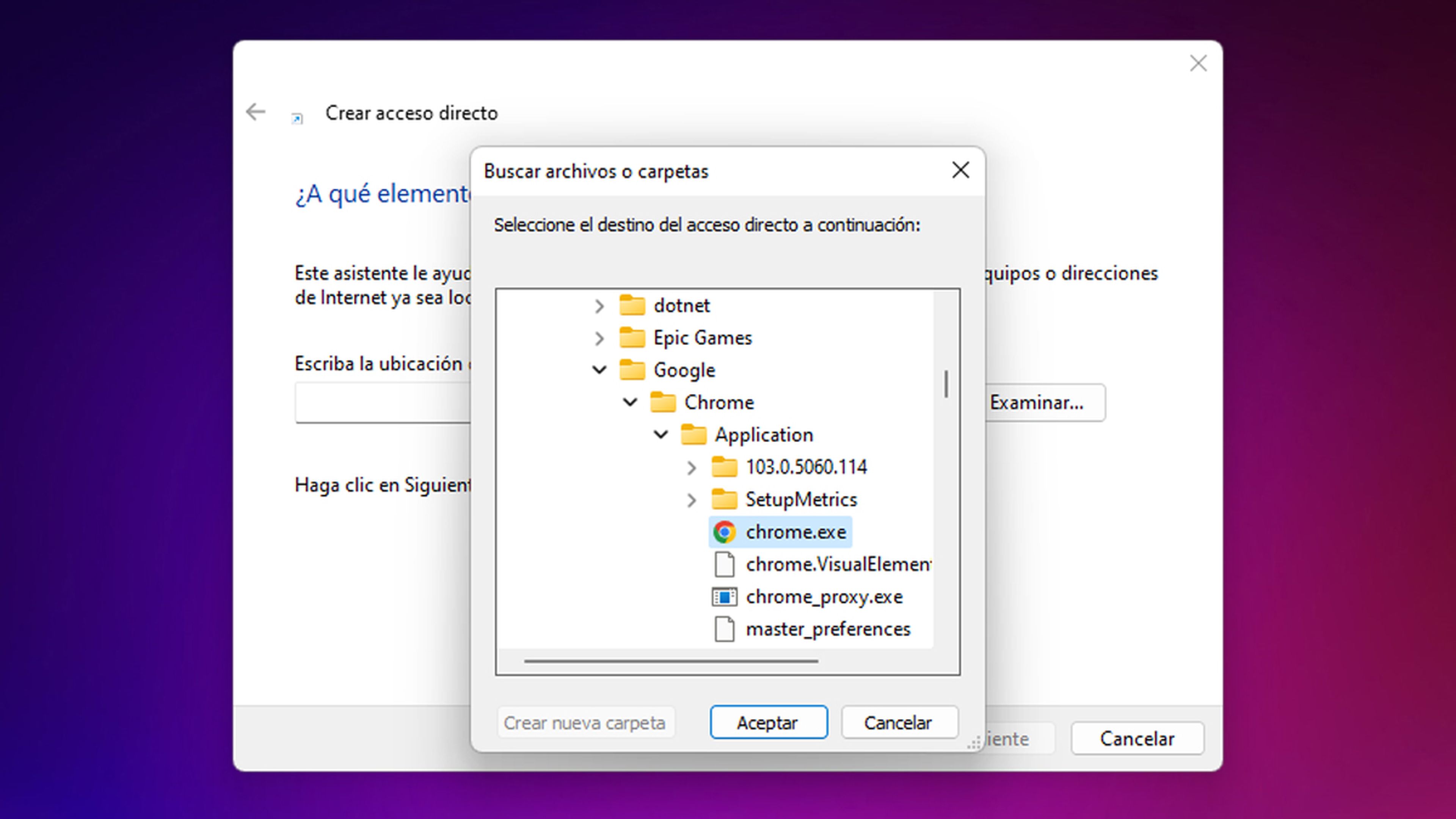 Acceso directo navegador en Windows