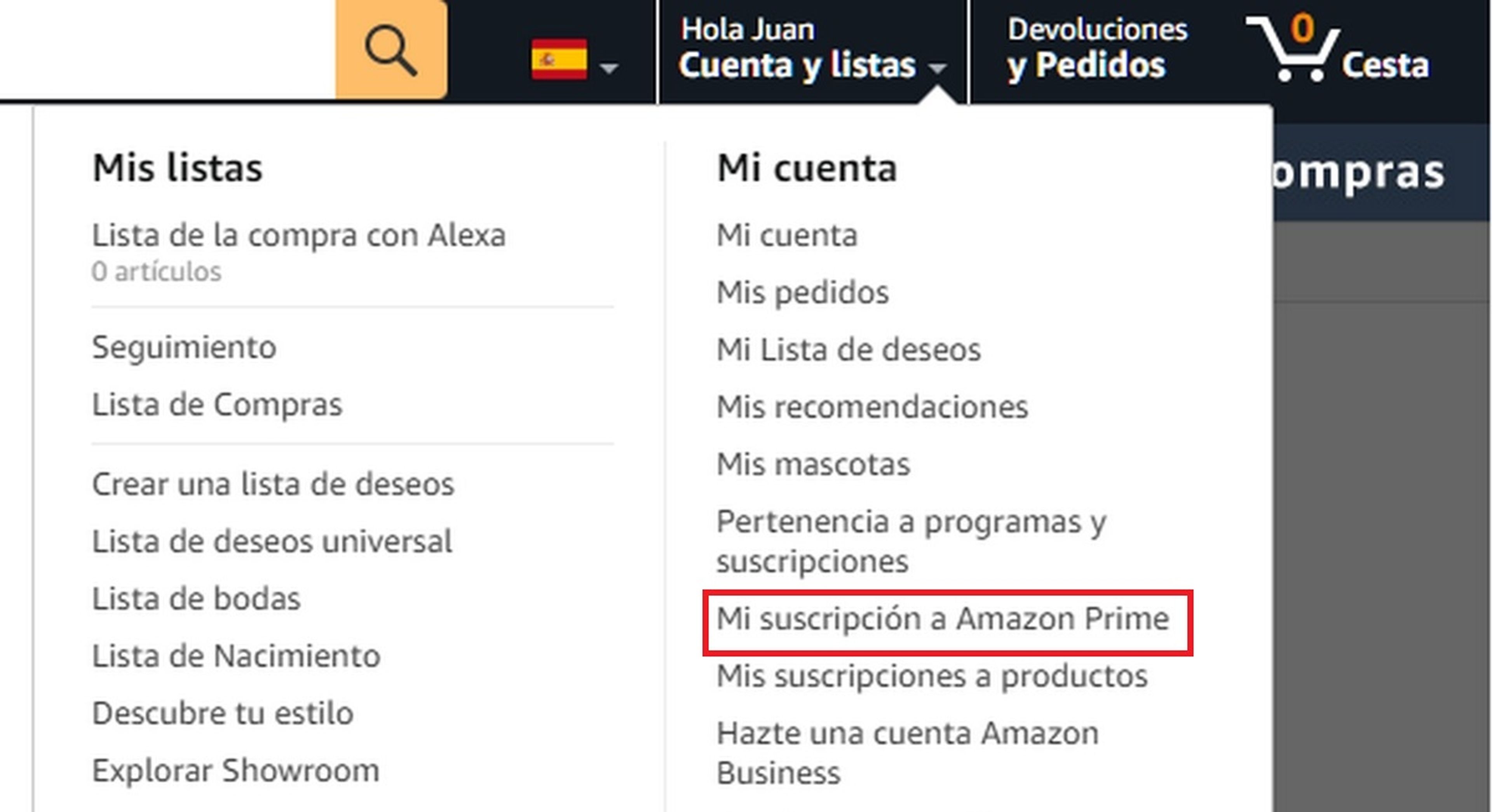 Cancelar suscripción Amazon