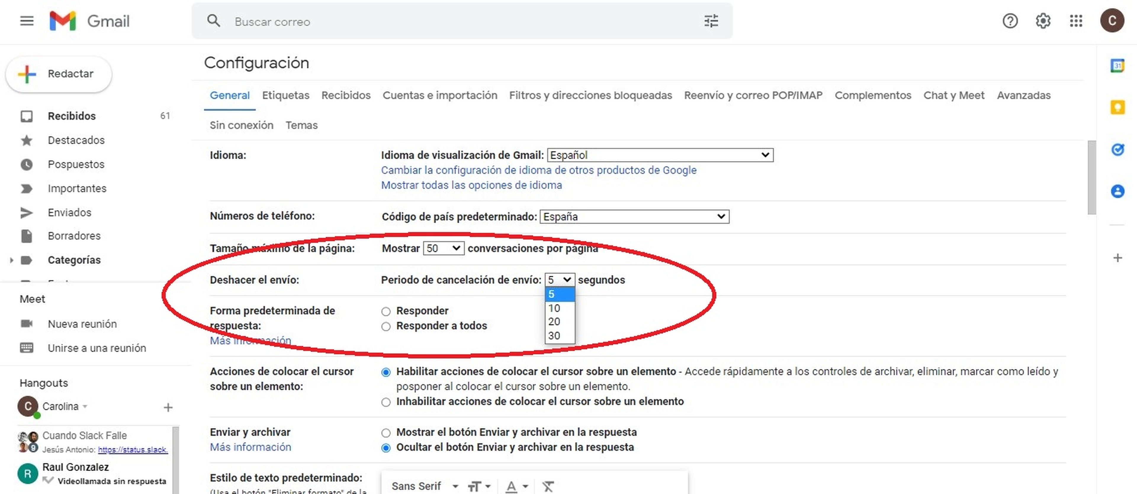 Cómo aumentar el tiempo que te da Gmail para deshacer el envío de un correo  electrónico