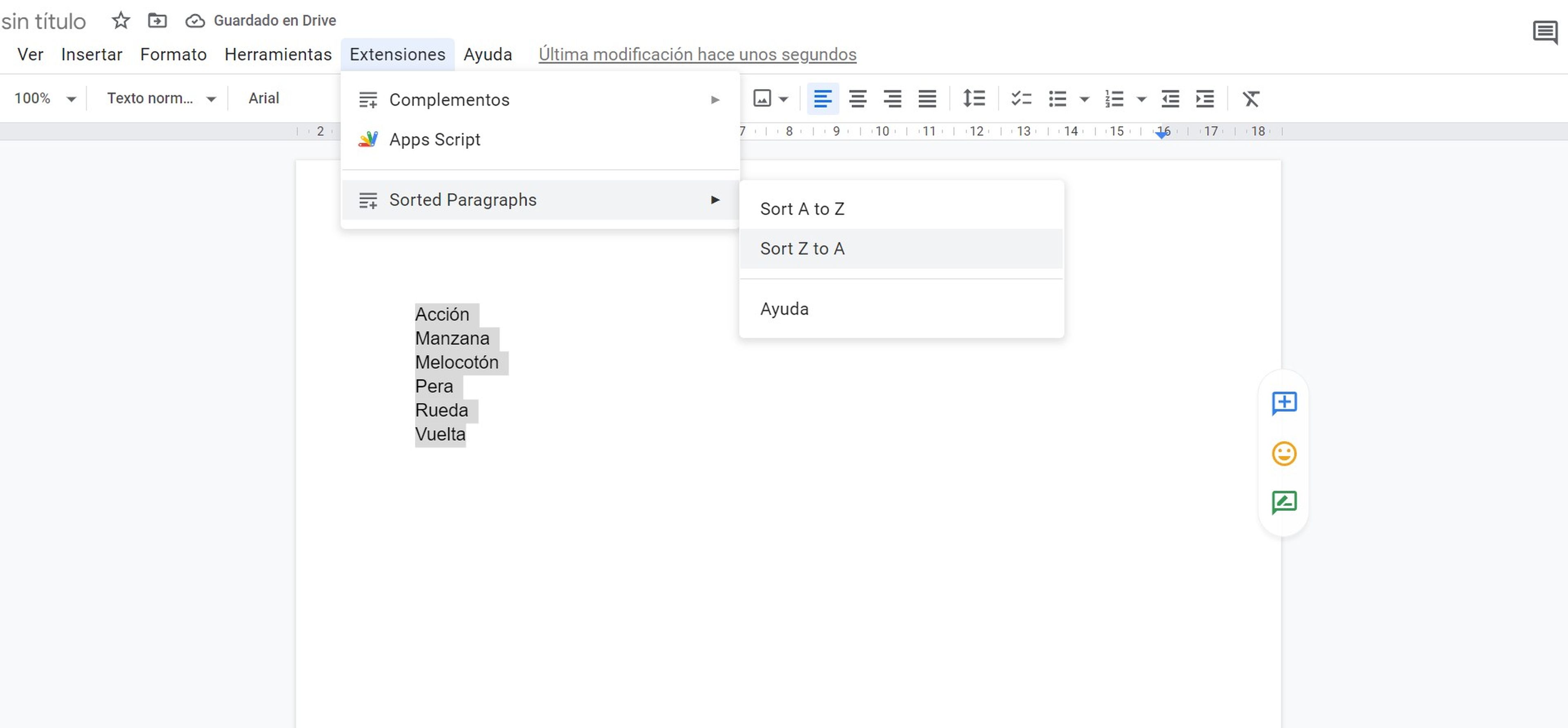 Cómo ordenar alfabéticamente listas y párrafos en Google Docs
