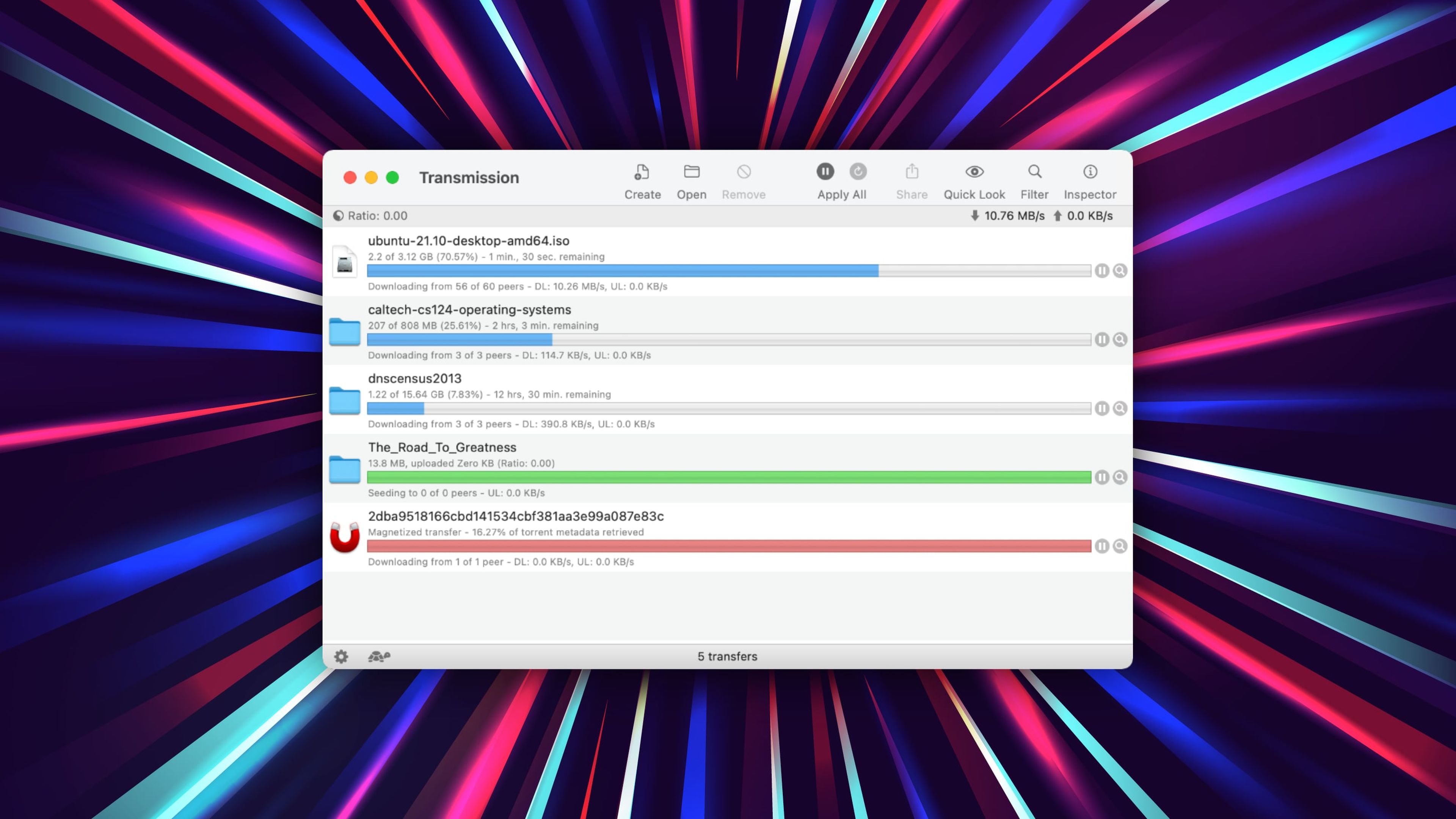 Aplicación de BitTorrent Transmission para macOS