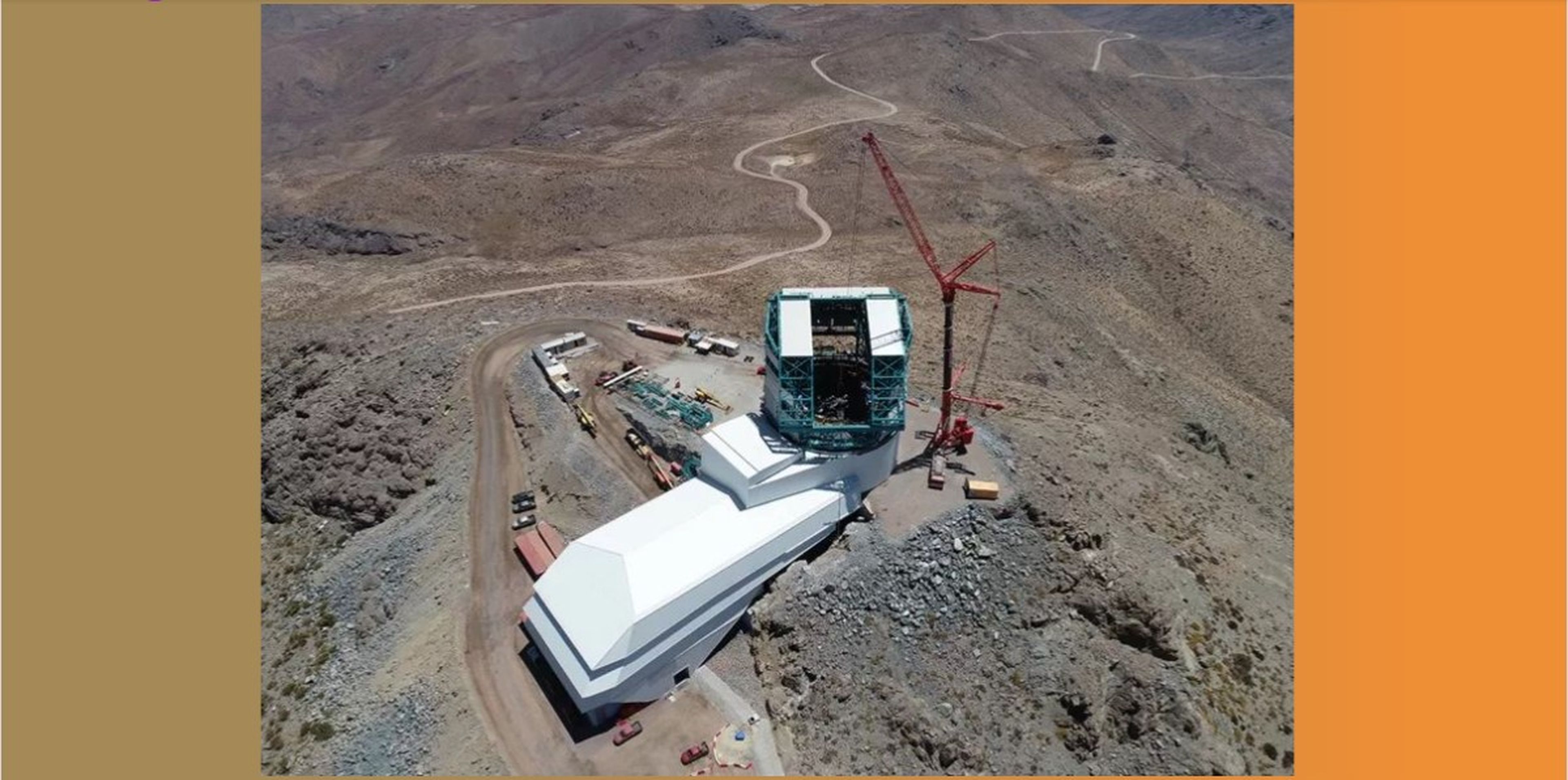 El observatorio Rubin está siendo construido en la cima del cerro Pachón, a 2.682 m sobre el nivel del mar en el norte de Chile