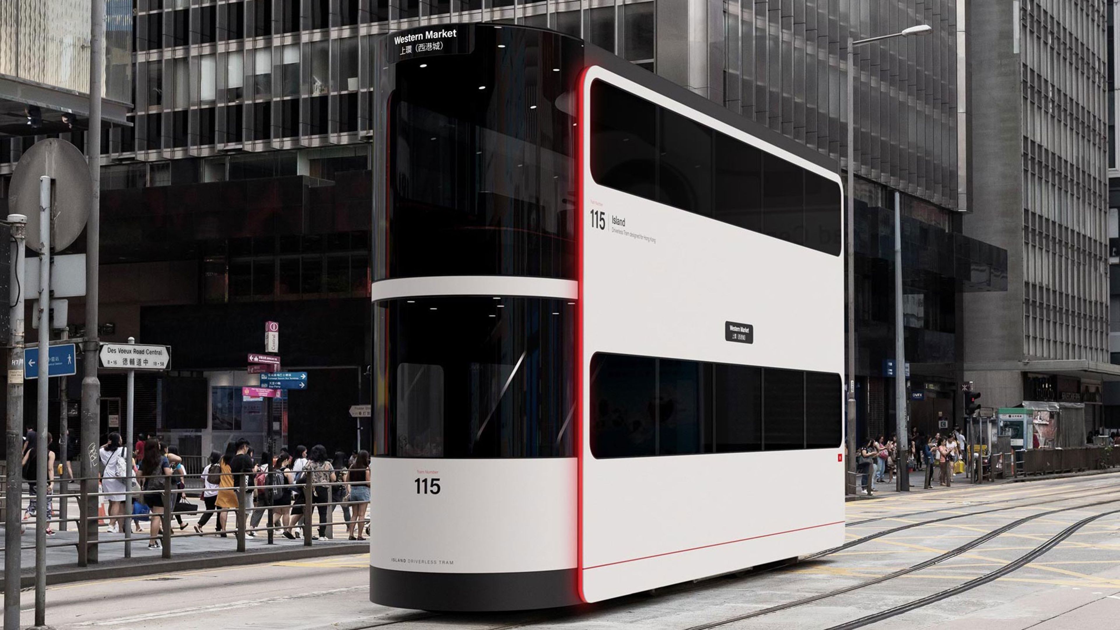 Diseñan un concepto de tranvía eléctrico de dos pisos sin conductor para Hong Kong