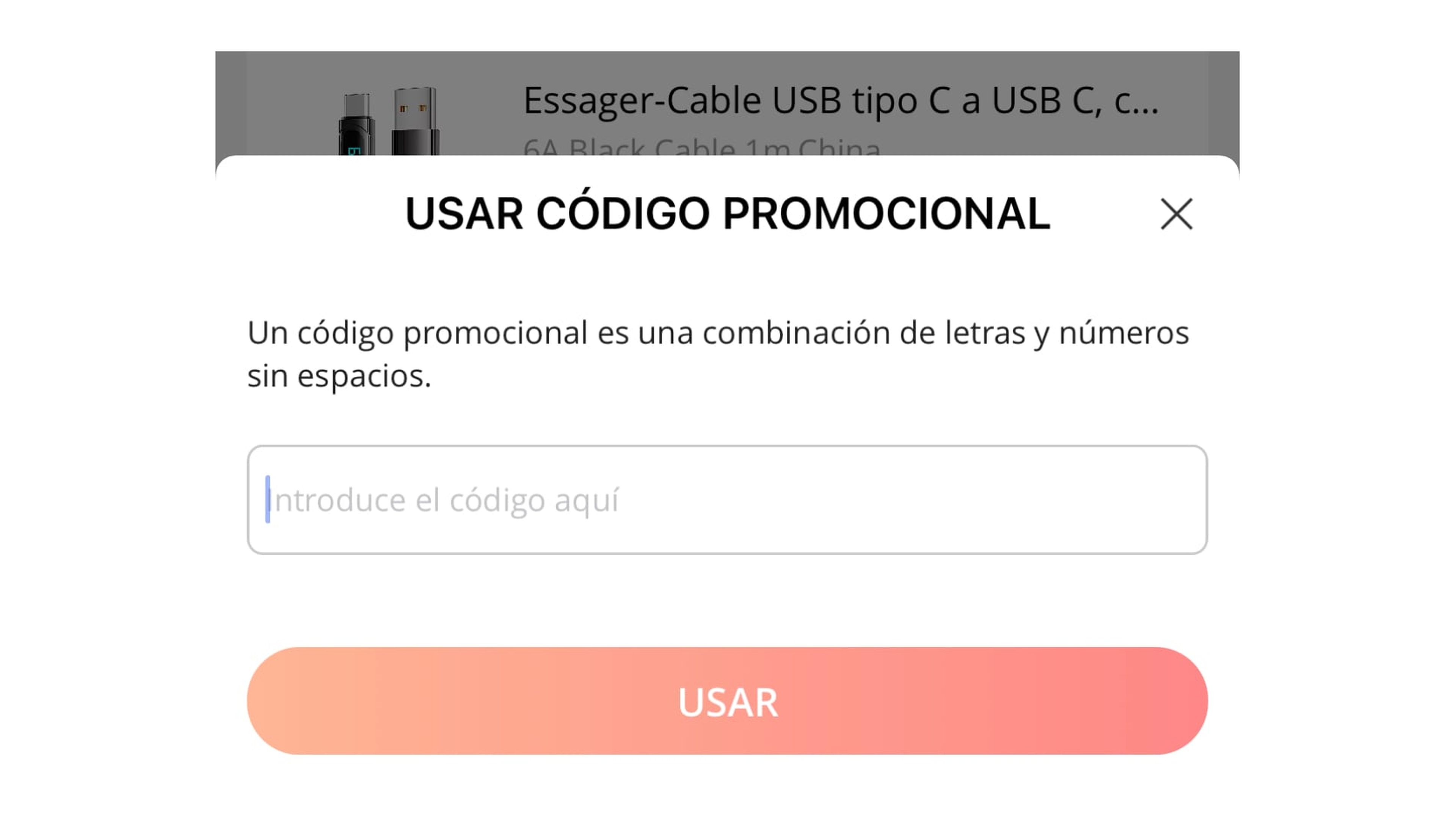 Escribir código promocional en una compra de AliExpress