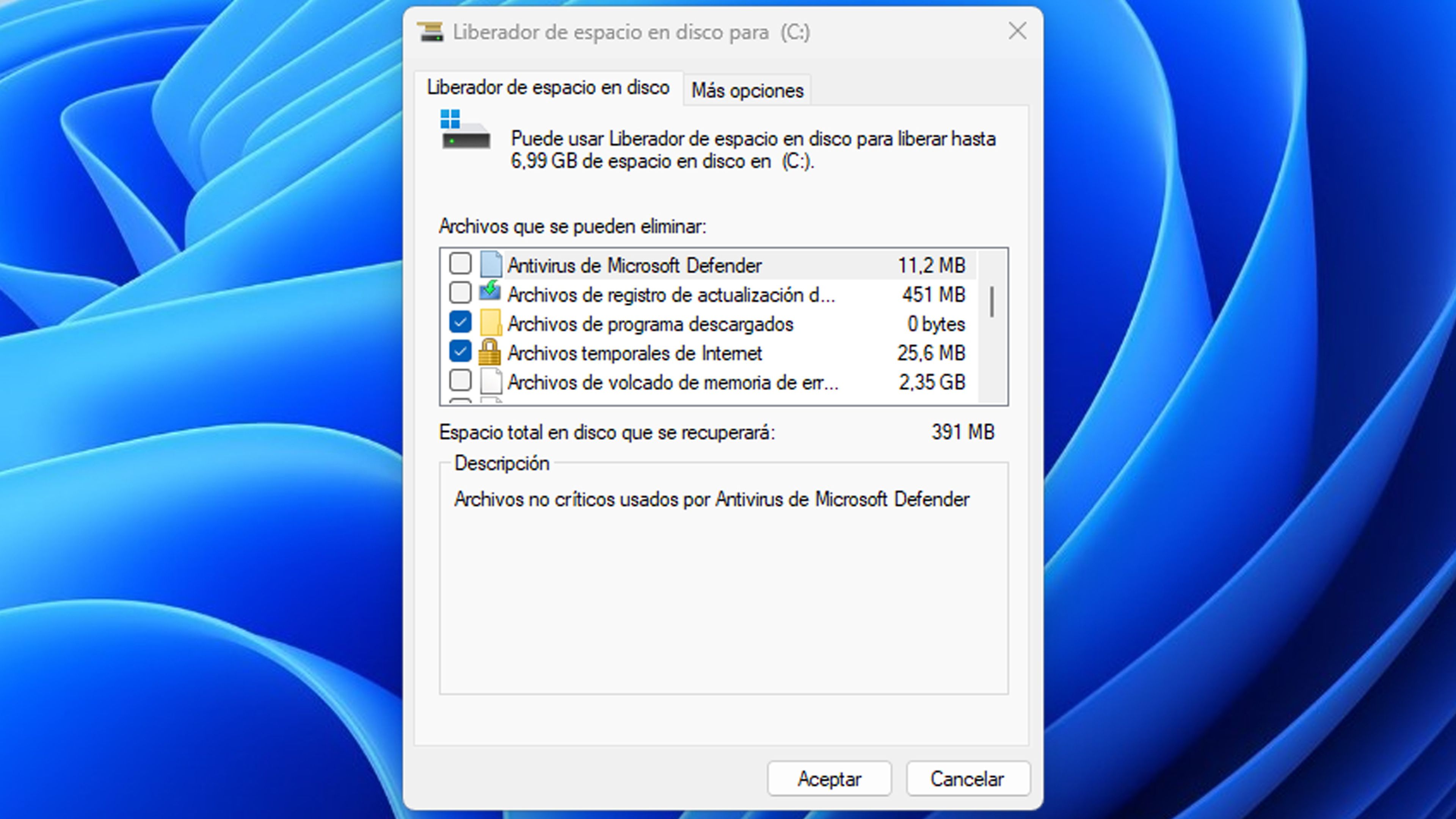 Espacio en Windows 11