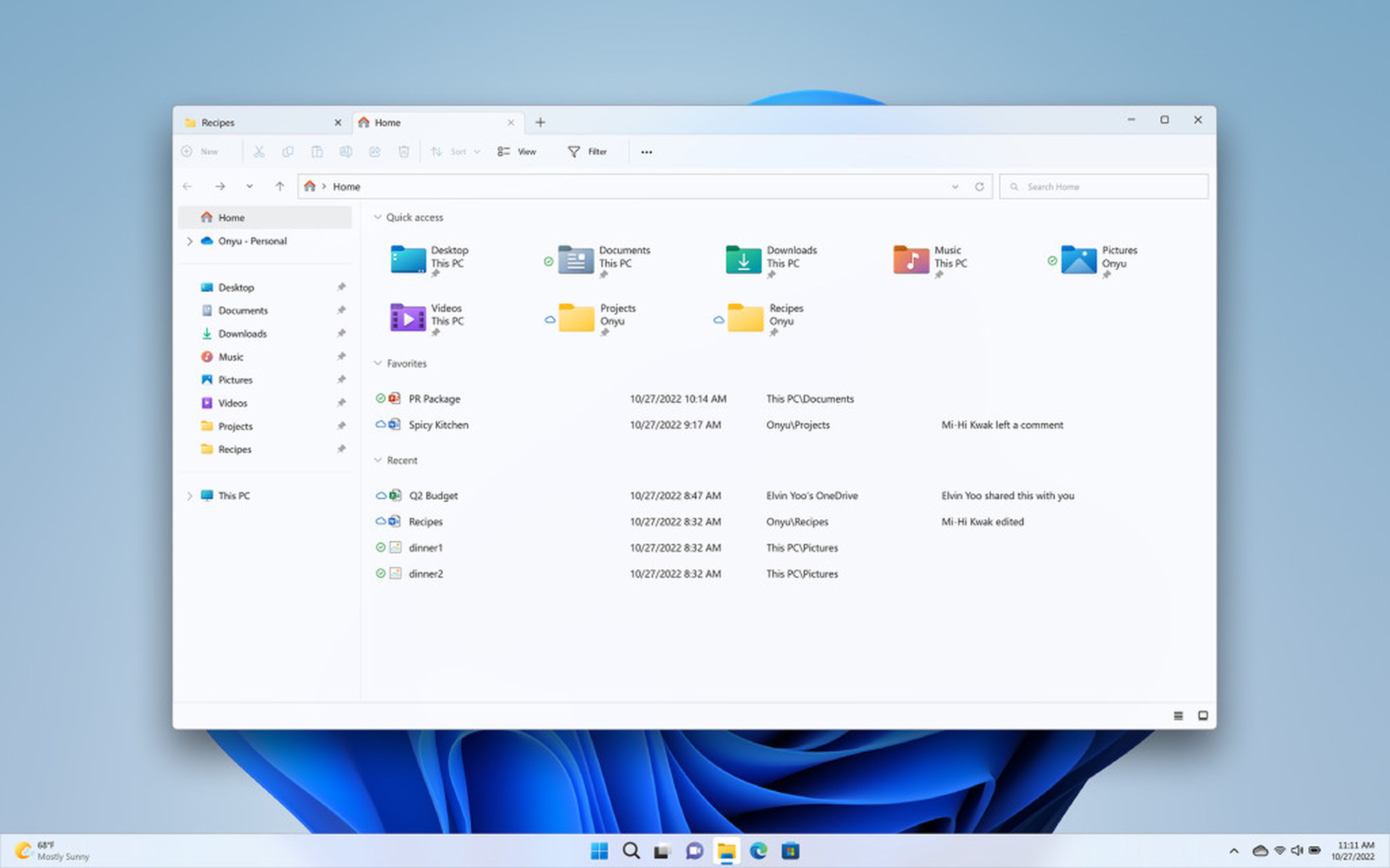 Explorador de archivos con pestañas y favoritos mejorados en Windows 11