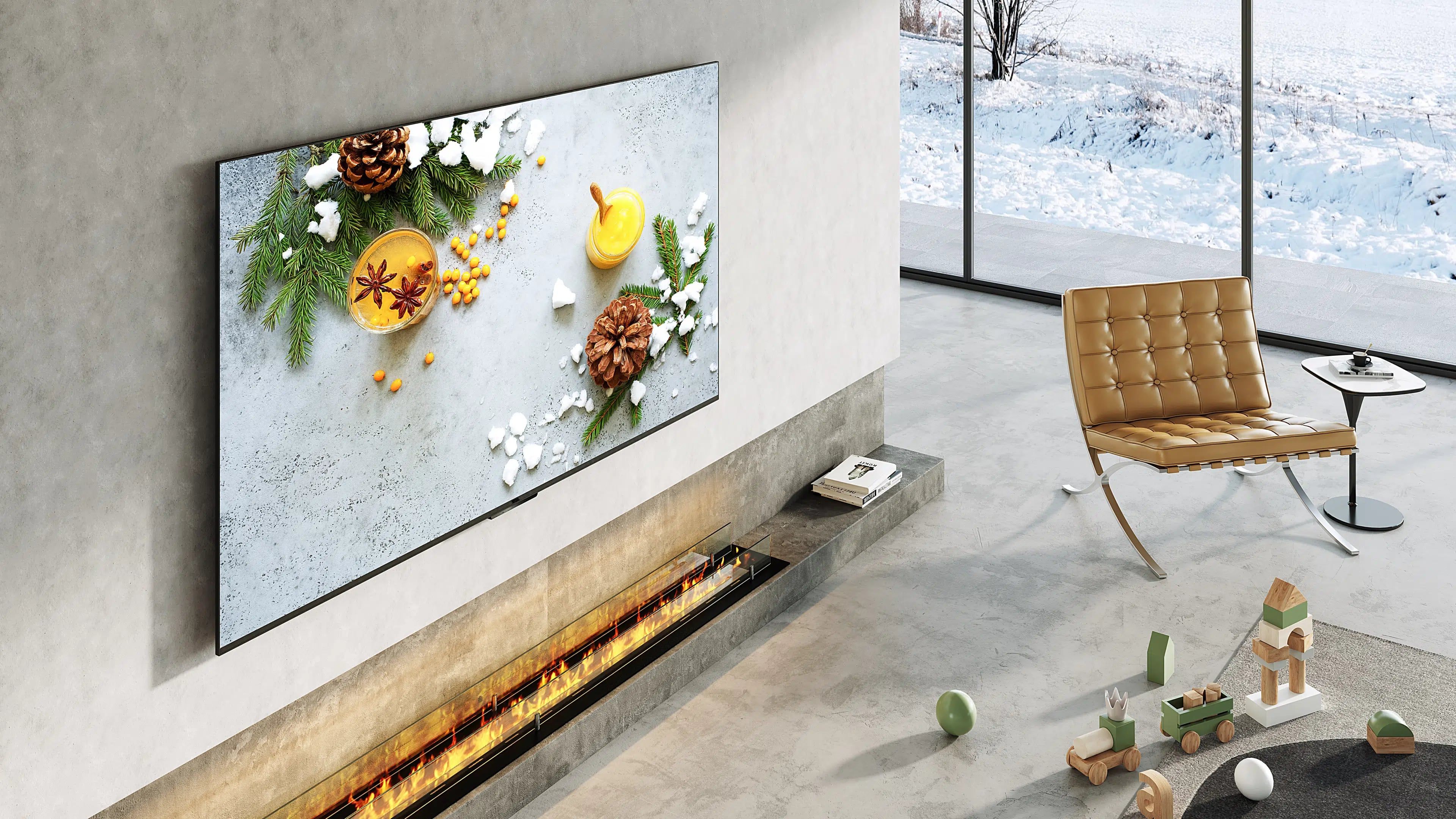 Smart TV grande en un salón moderno