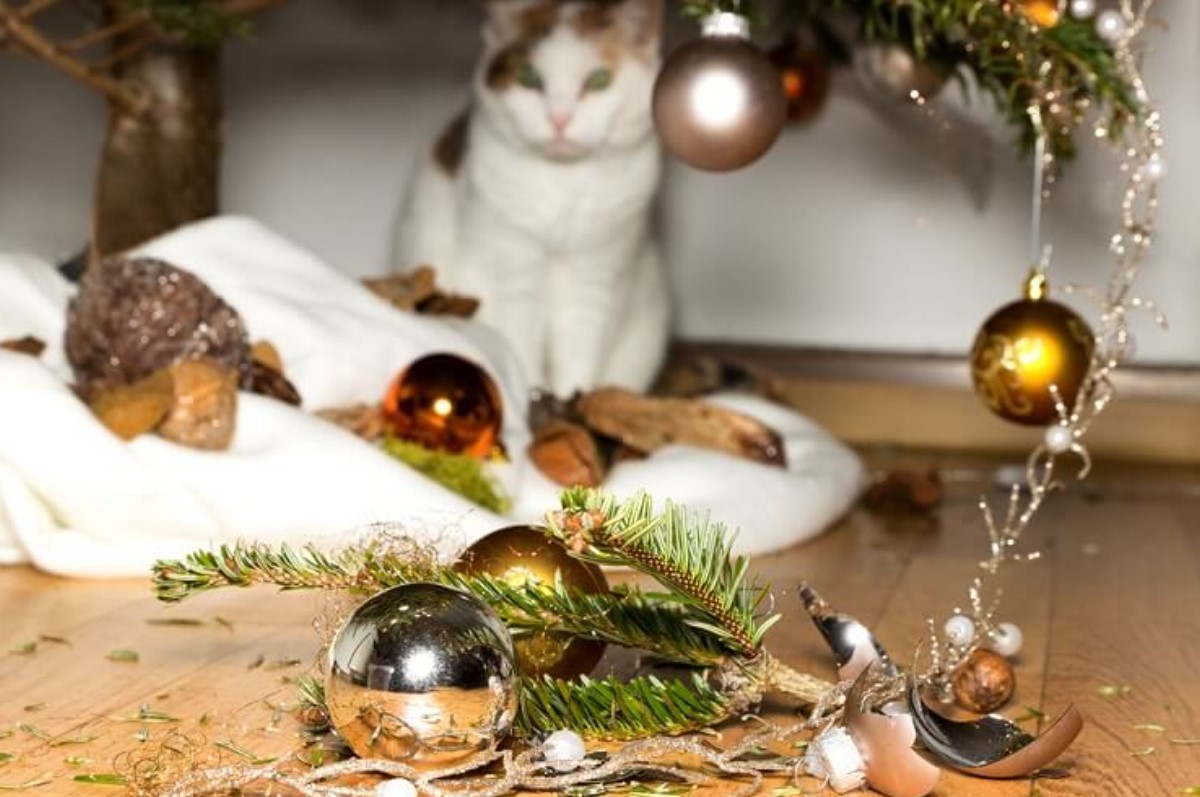 Arbol de navidad online con gatos en casa