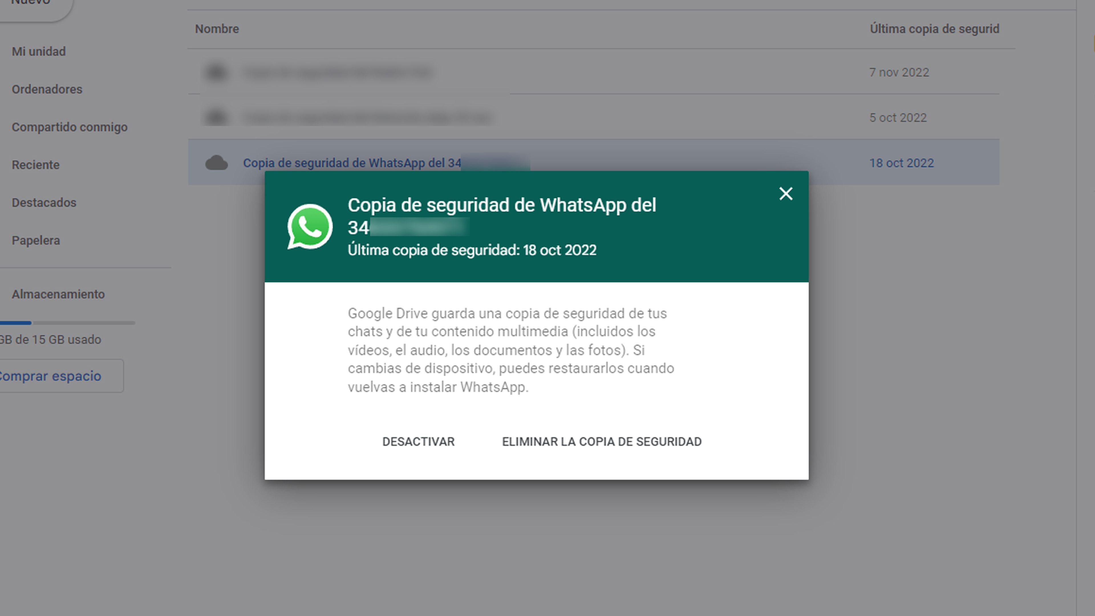 Copia de seguridad WhatsApp Google Drive