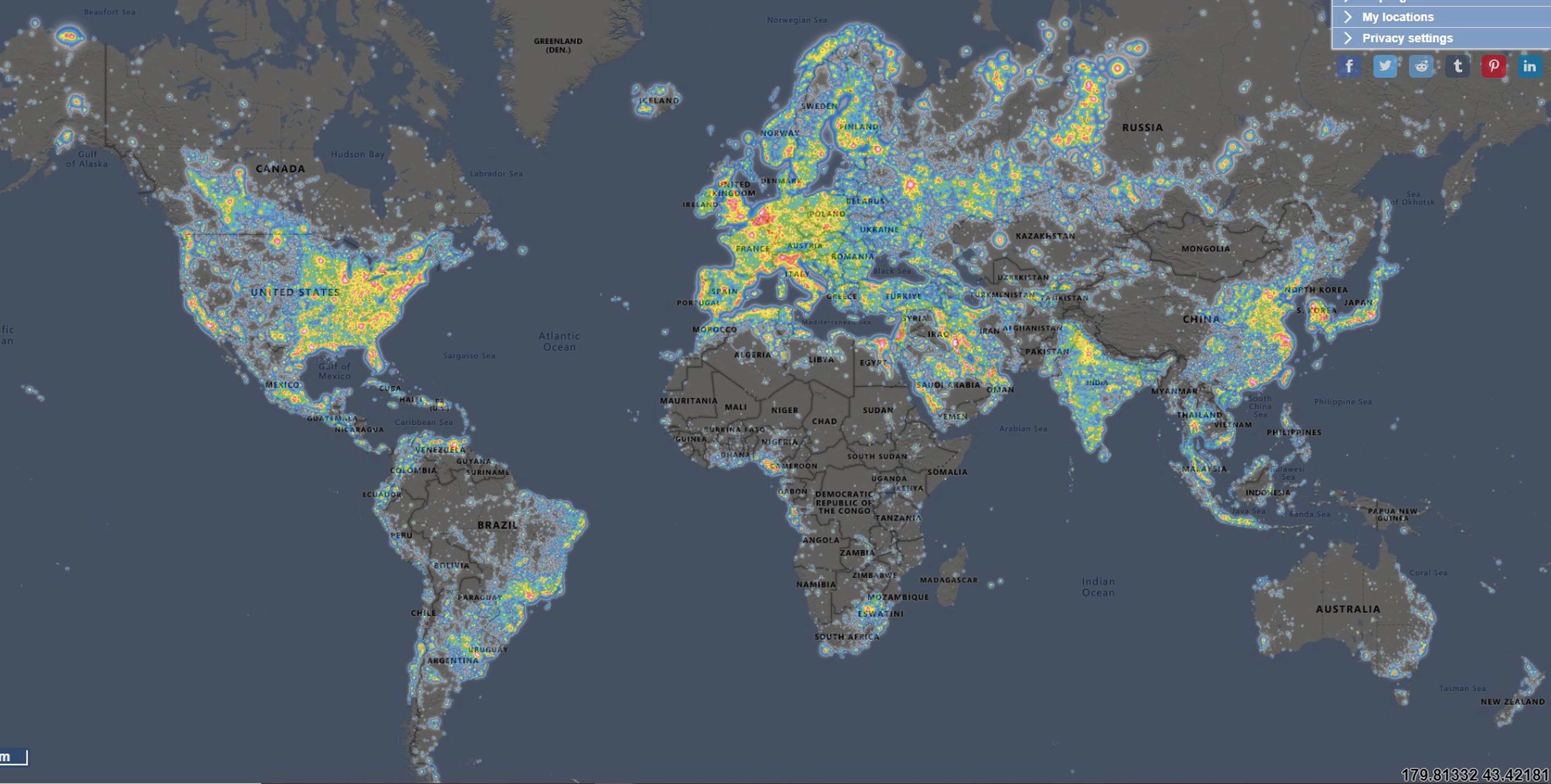 El mapa de la contaminación lumínica en Europa, los peores lugares para ver estrellas