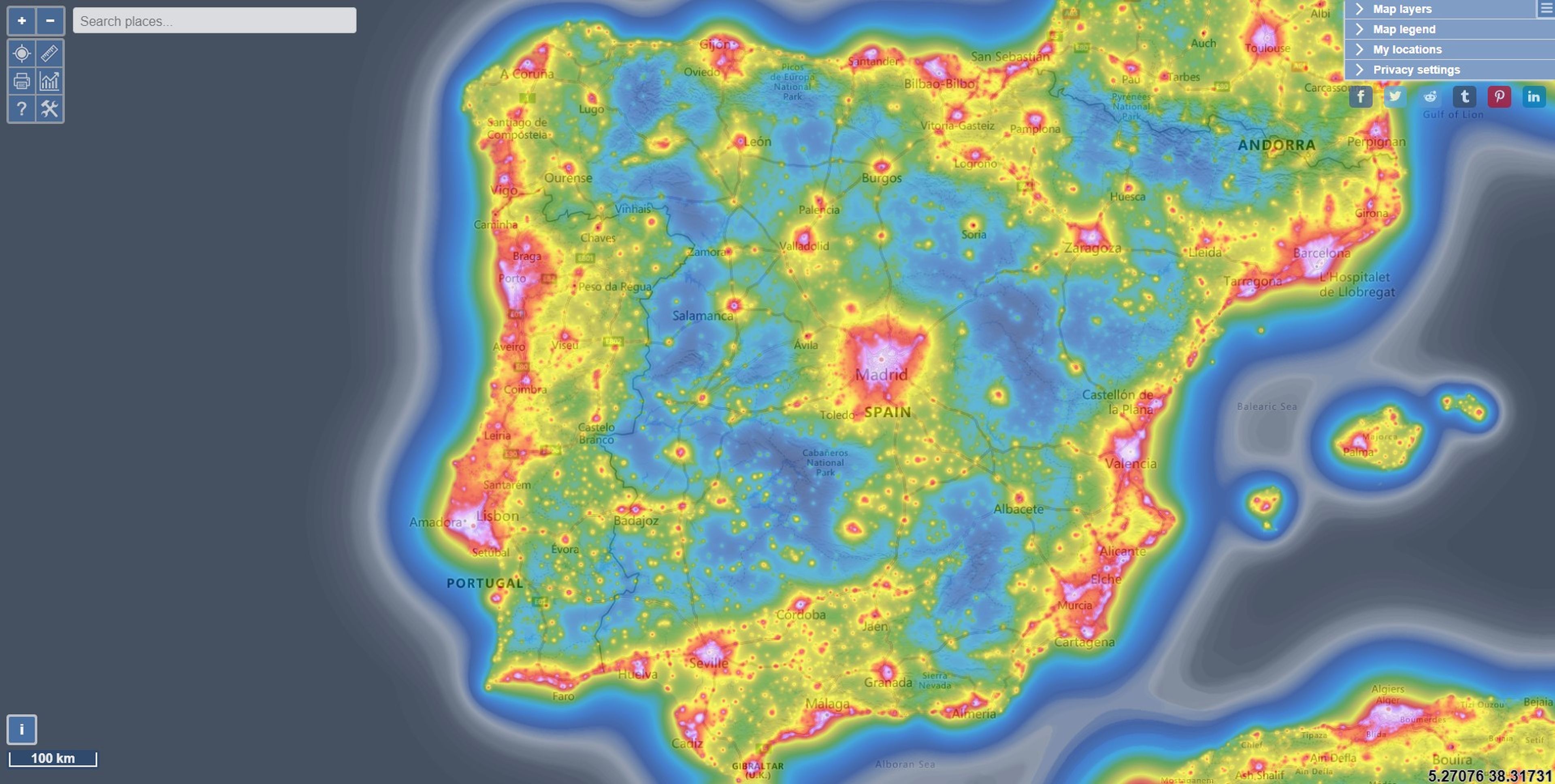 El mapa de la contaminación lumínica en Europa, los peores lugares para ver estrellas