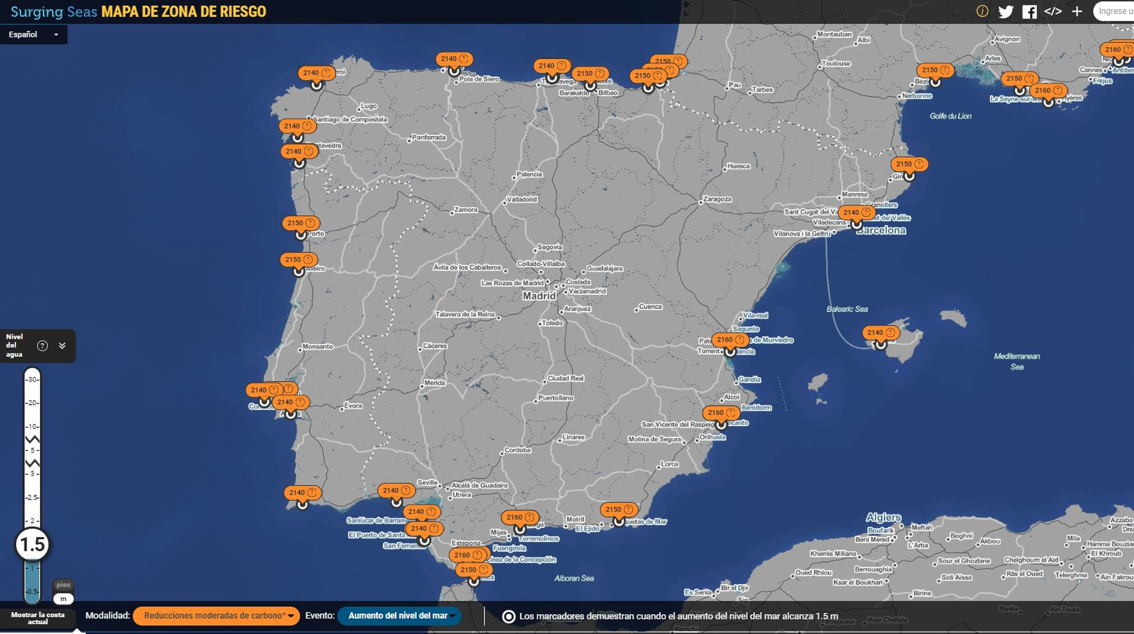 Este mapa deja claro qué ciudades españolas serán las primeras en desaparecer bajo el agua si sigue subiendo el nivel del mar