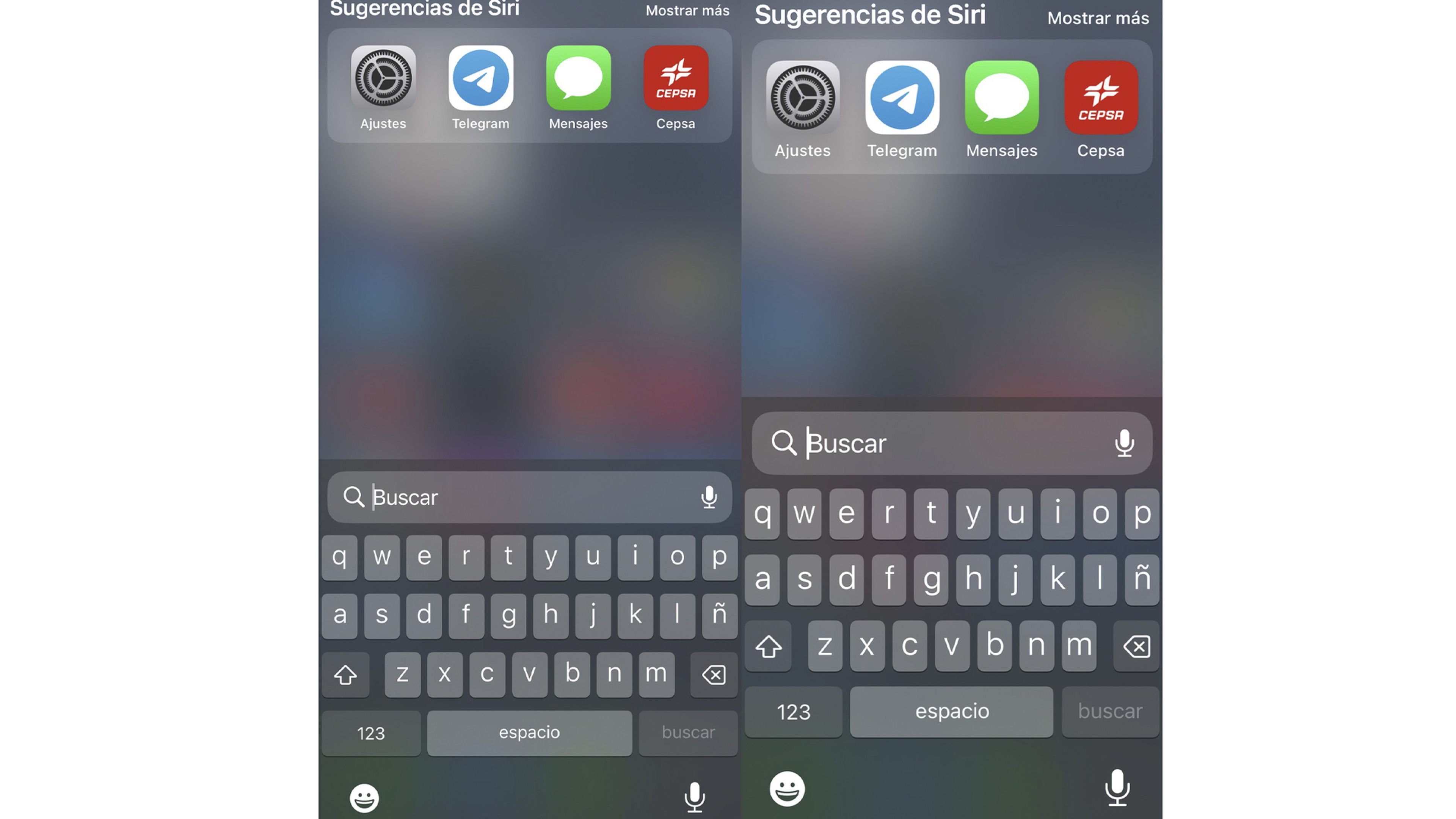 iOS 16 Teclado com e sem zoom de tela.