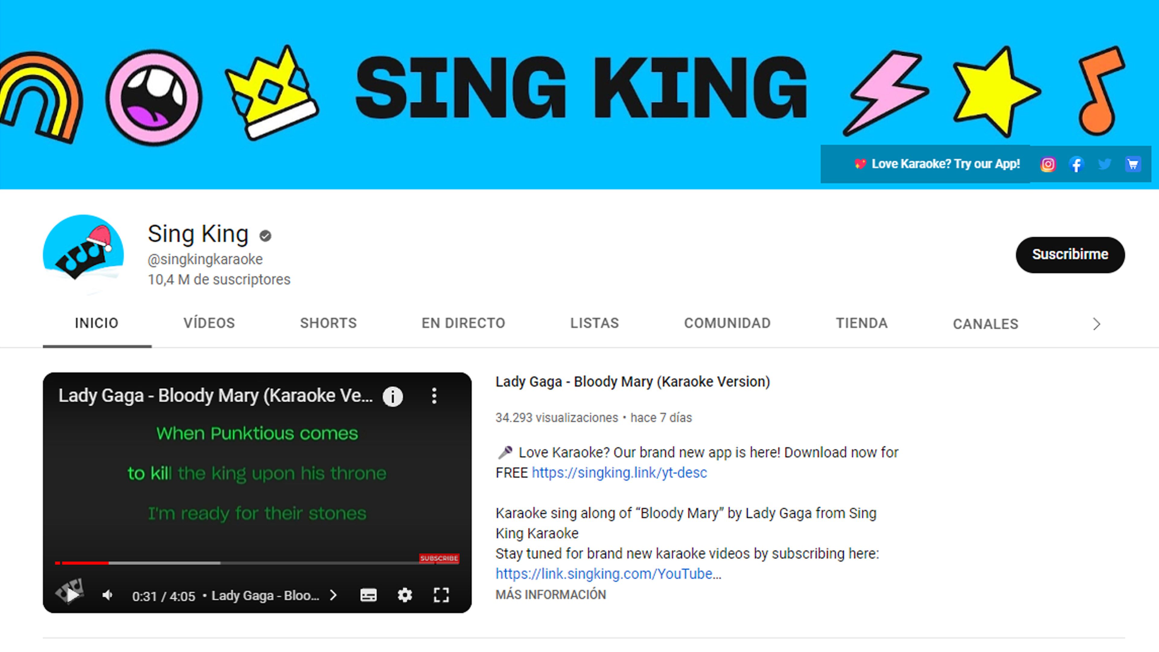 Canal de YouTube: Sing King