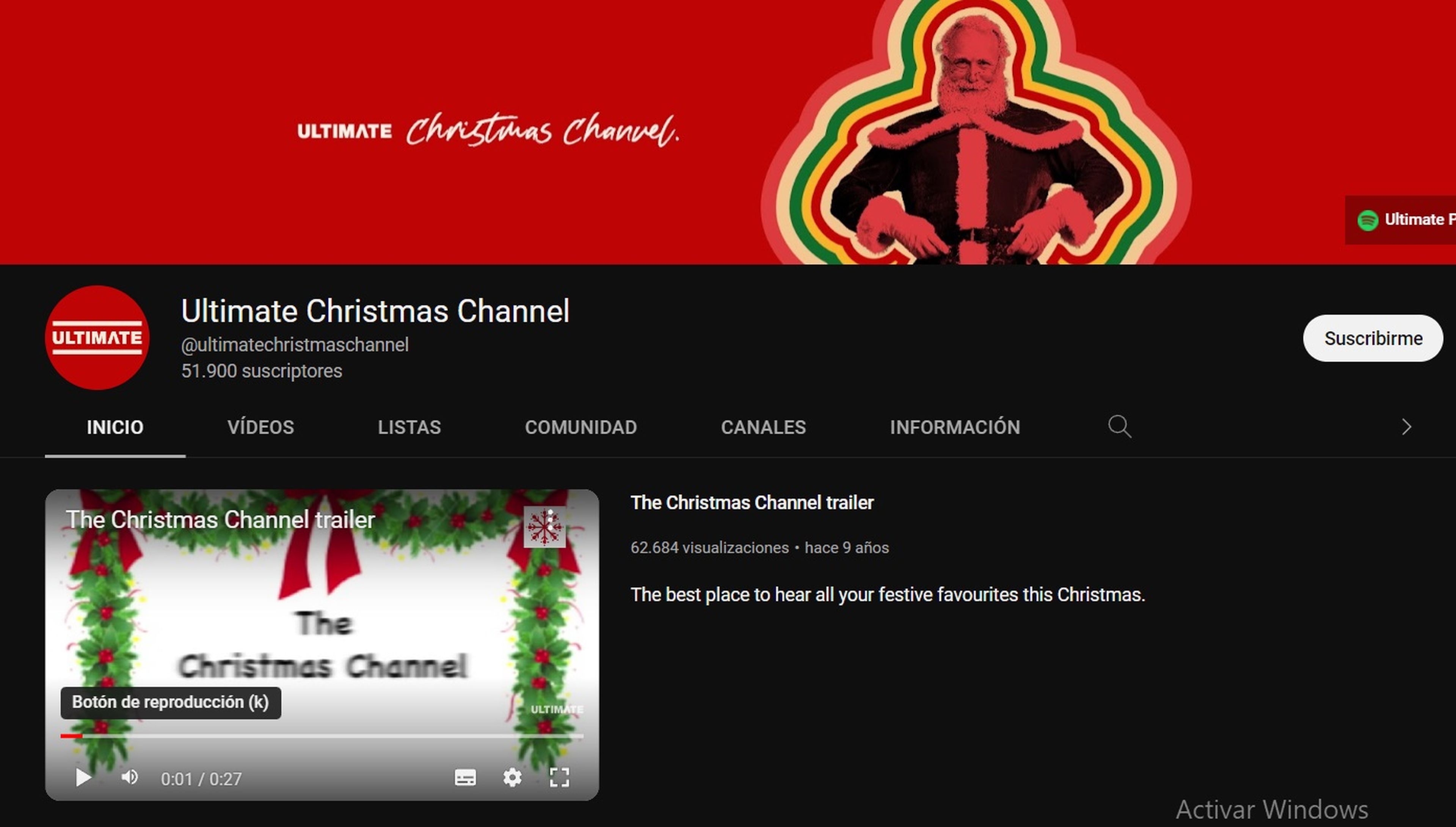 Canal de YouTube con temas navideños
