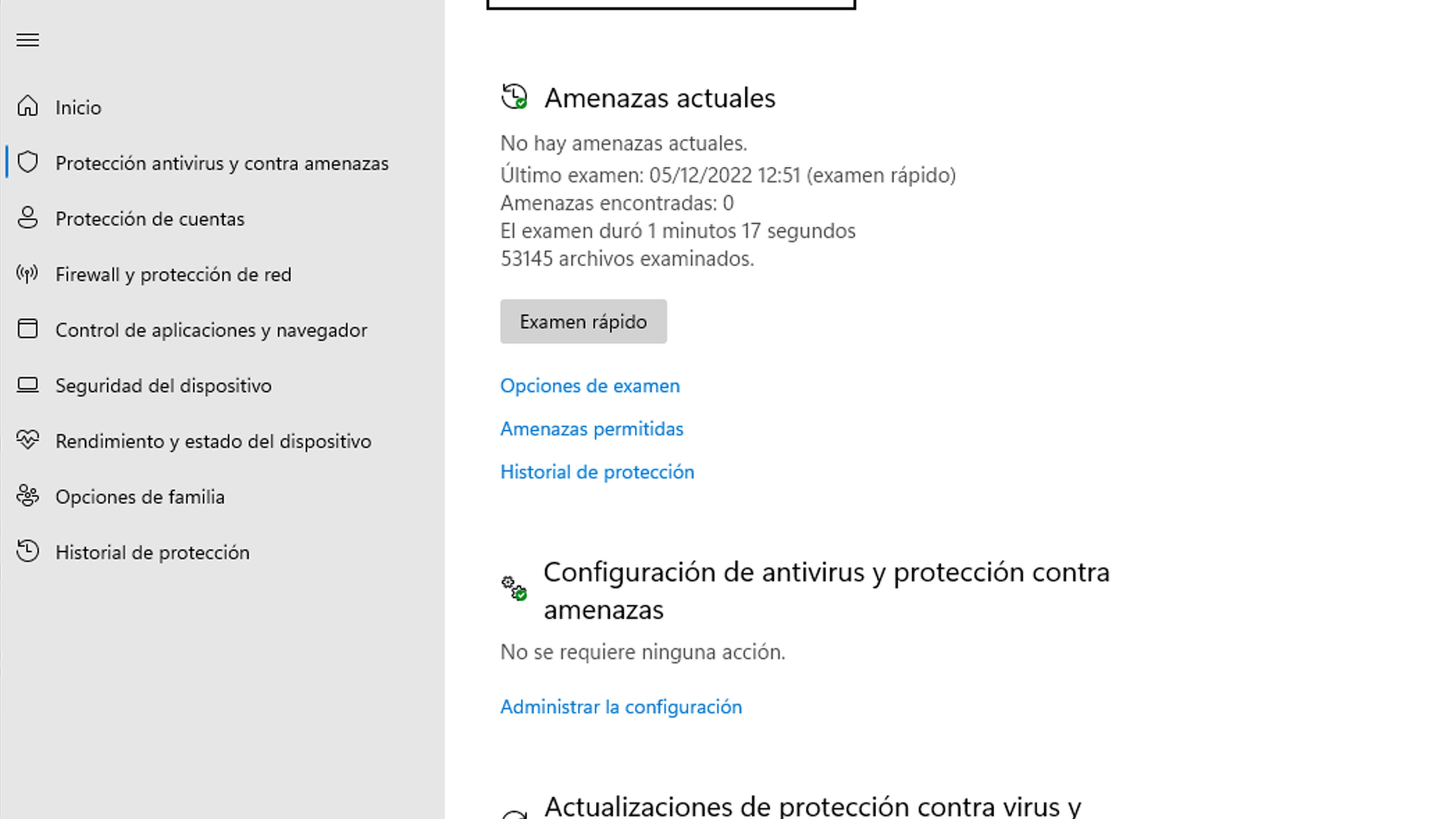 Historial de protección Microsoft Defender