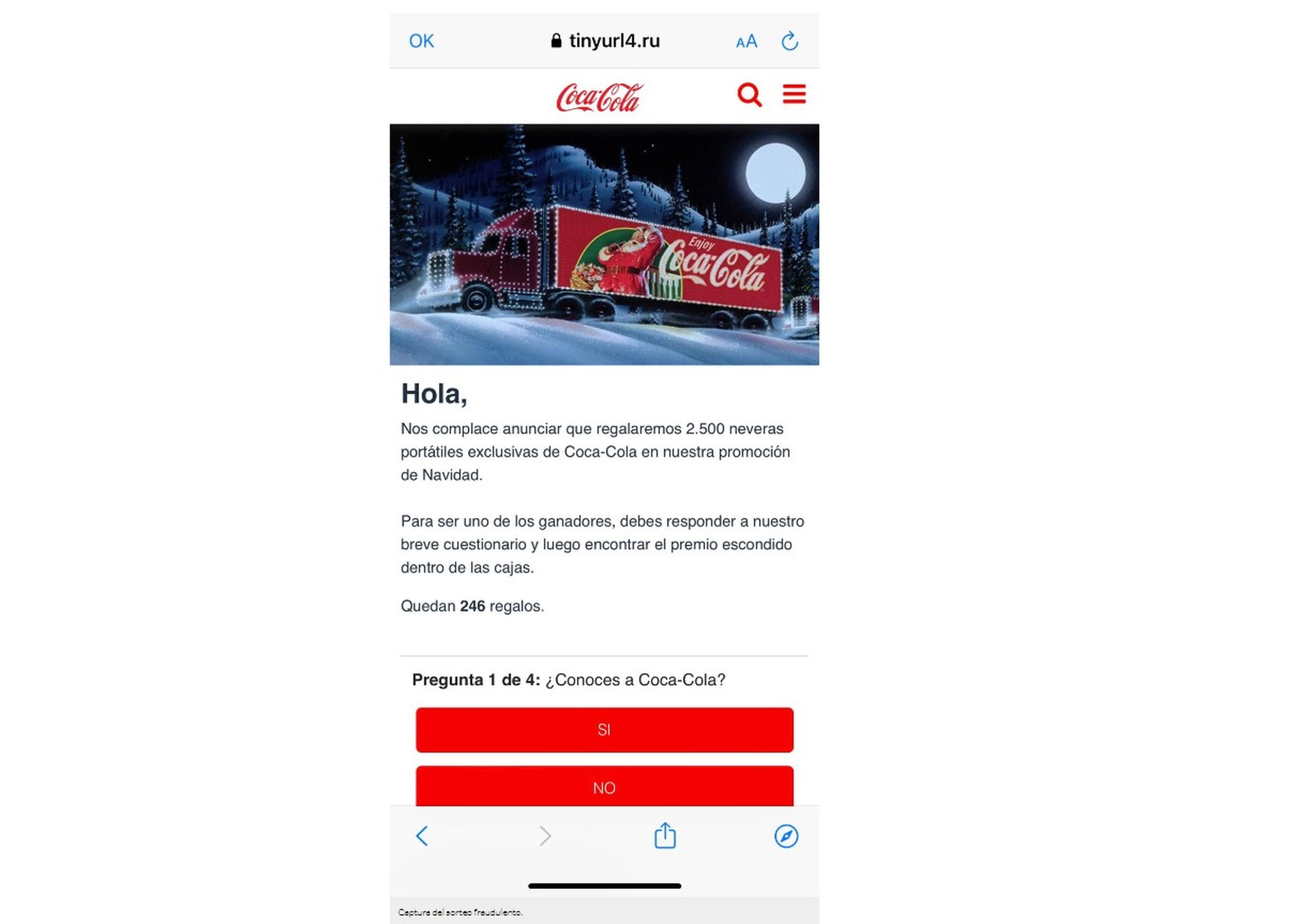 Don't bite!  The Coca-Cola scam is back on WhatsApp, now also at Christmas