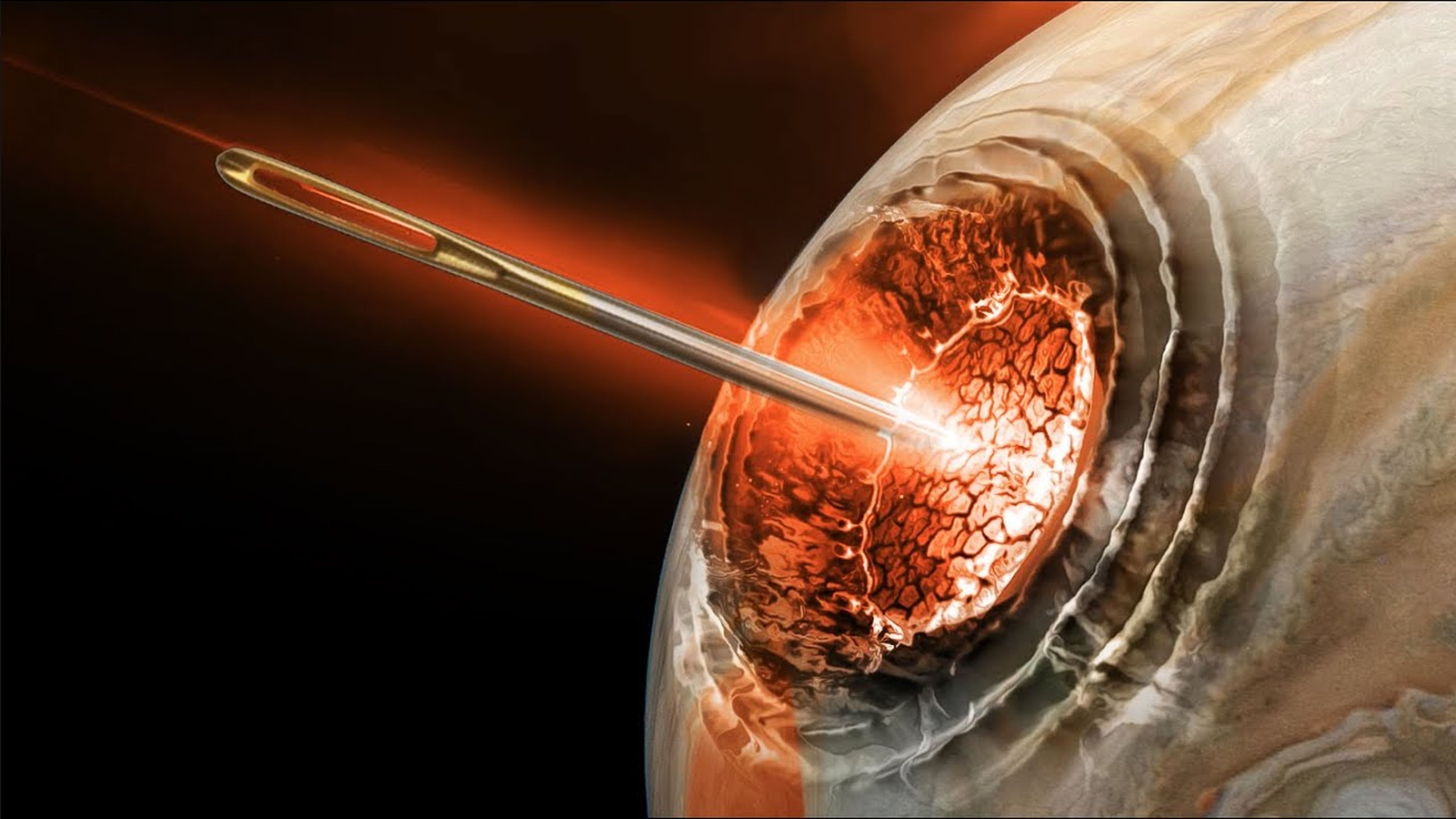 What would happen if a needle traveling at the speed of light collided with Jupiter?
