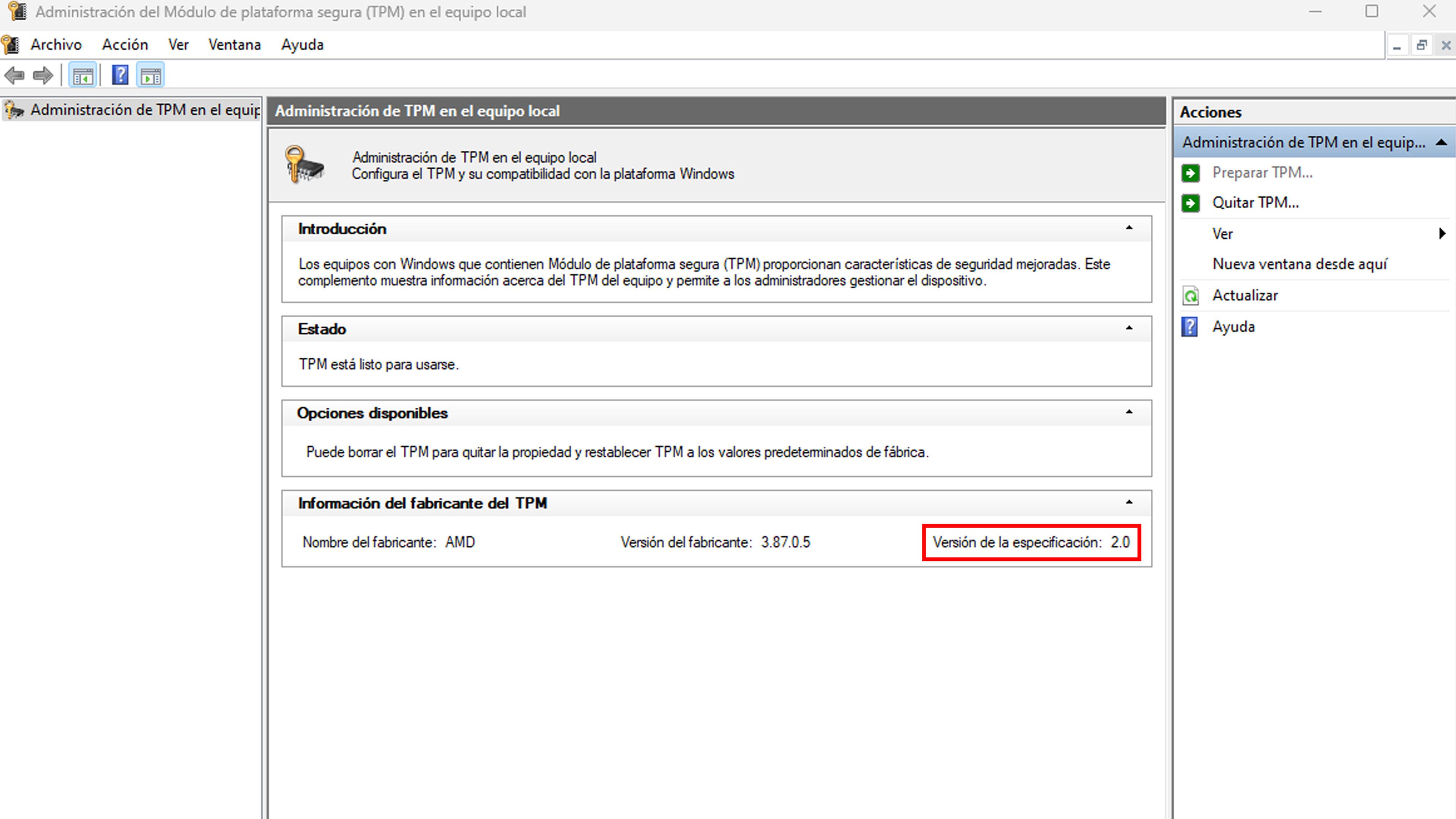 Cómo solucionar que Valorant o cualquier juego no funcione por pedir TPM 2.0 y Secure Boot 3 Administración del módulo de plataforma segura (TPM)