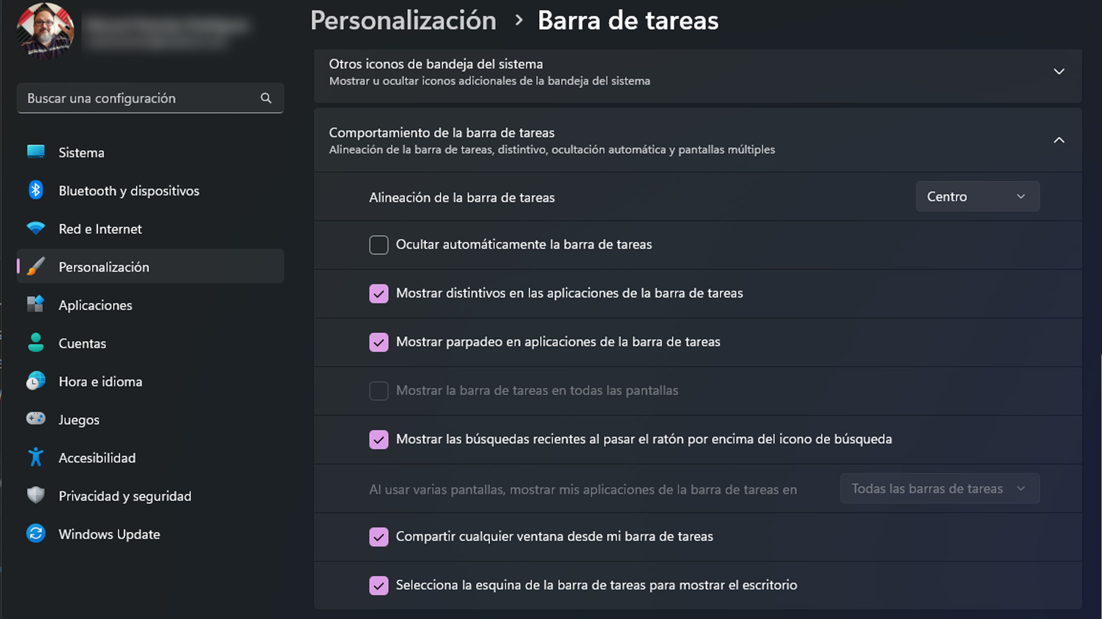 Barra de tareas personalización