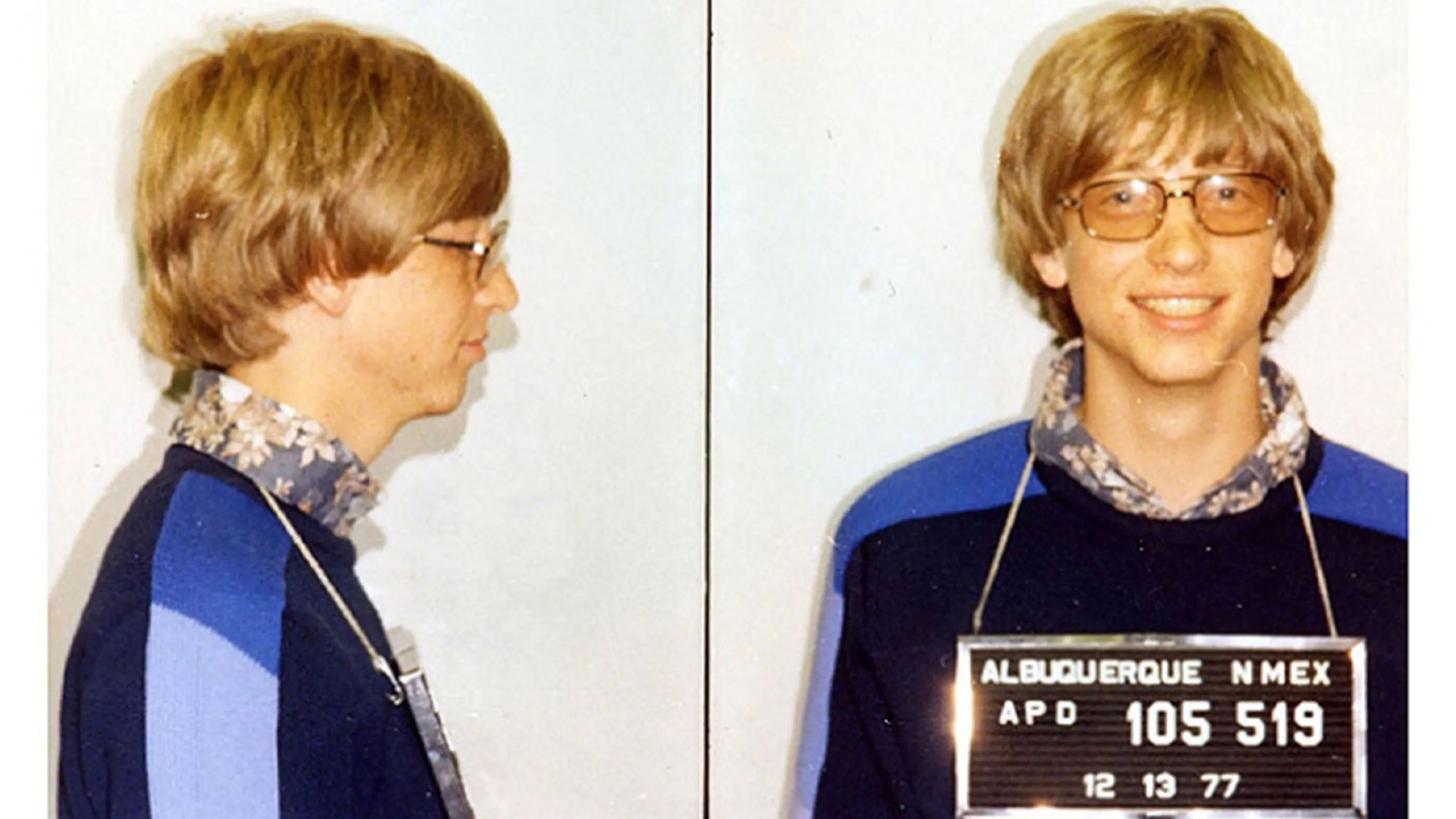 Fotos de la ficha policial del joven Bill Gates