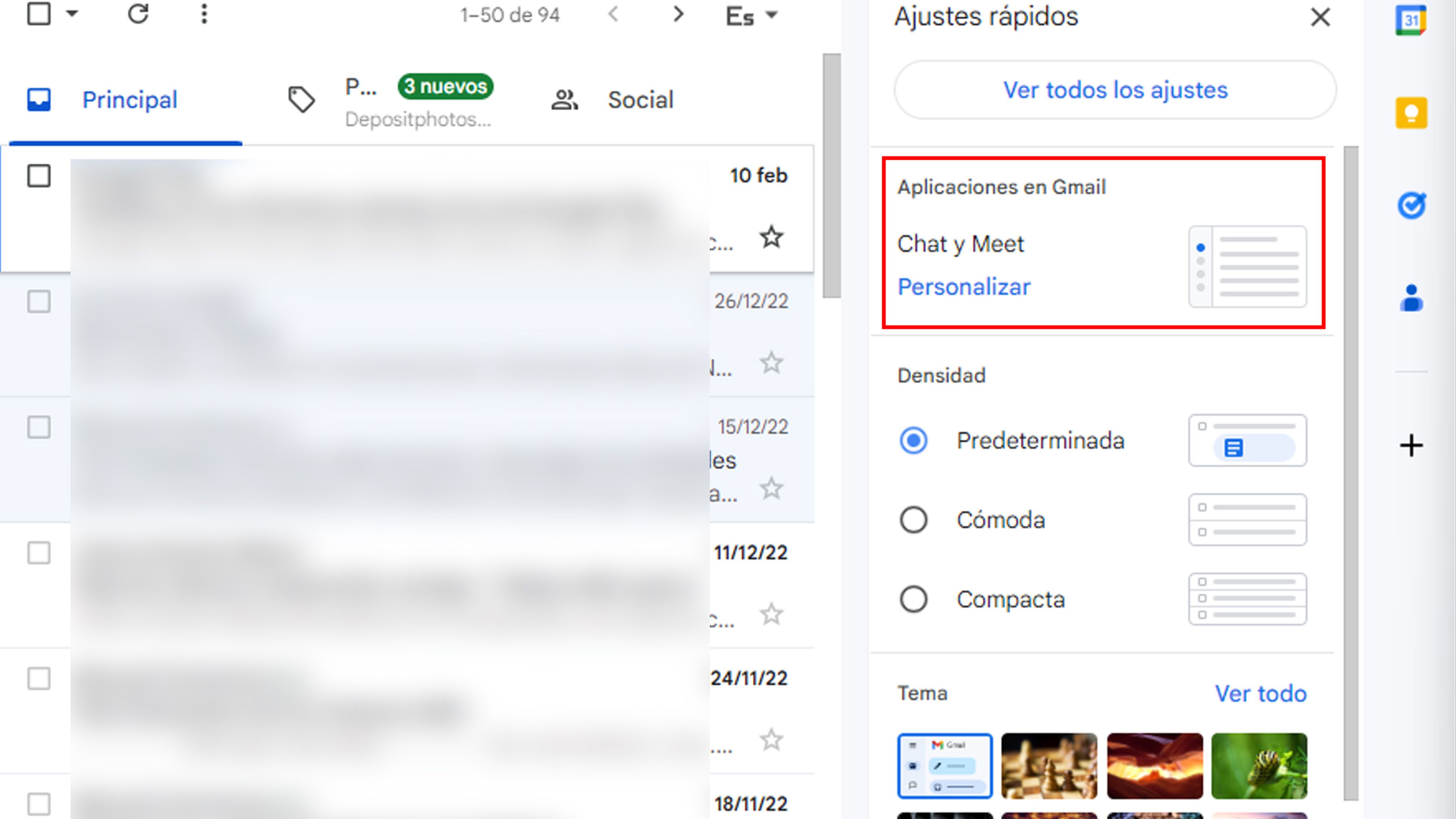 Eliminar Chat y Meet de Gmail