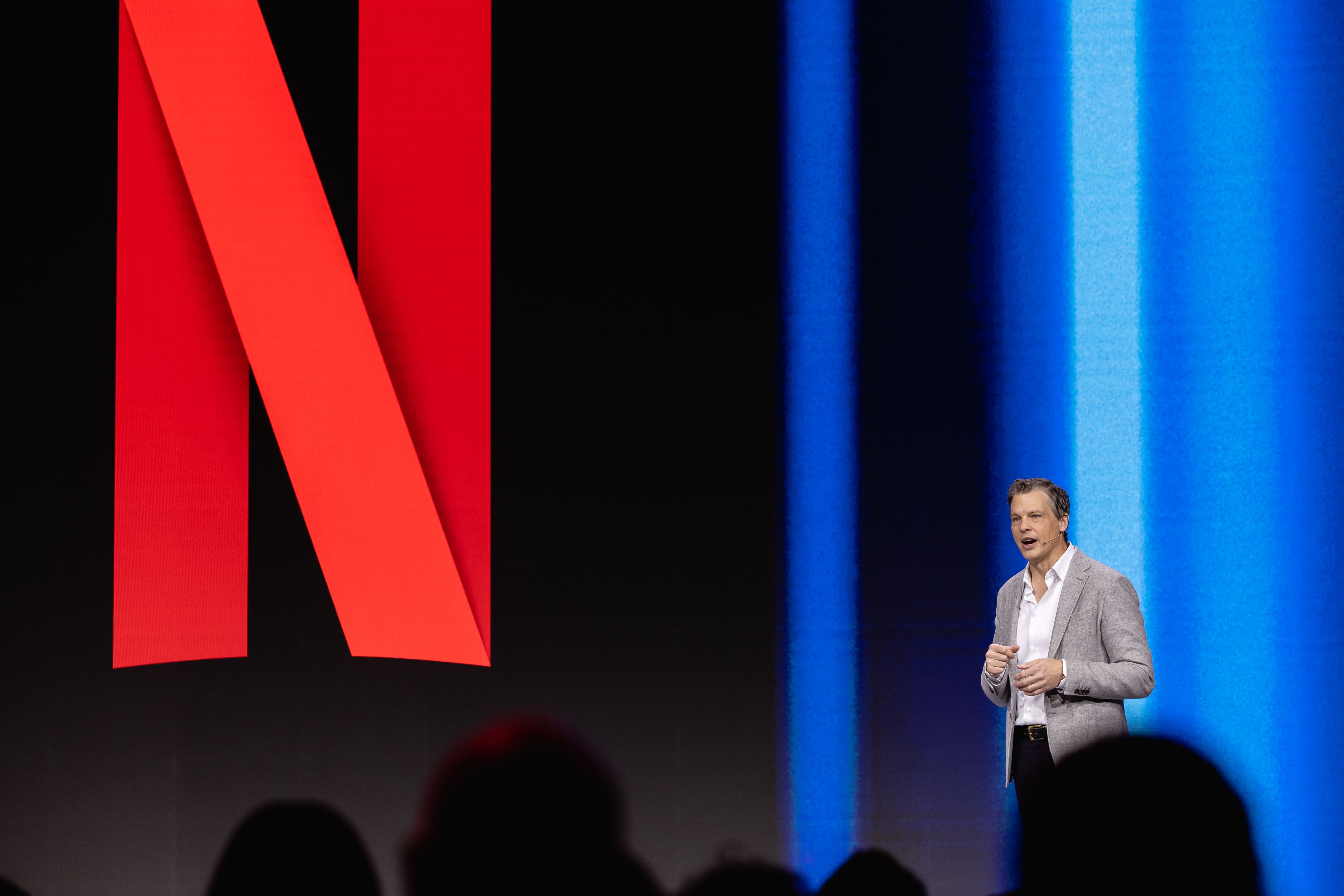 Greg Peters, co-CEO of Netflix, during his speech at the Mobile World Congress.