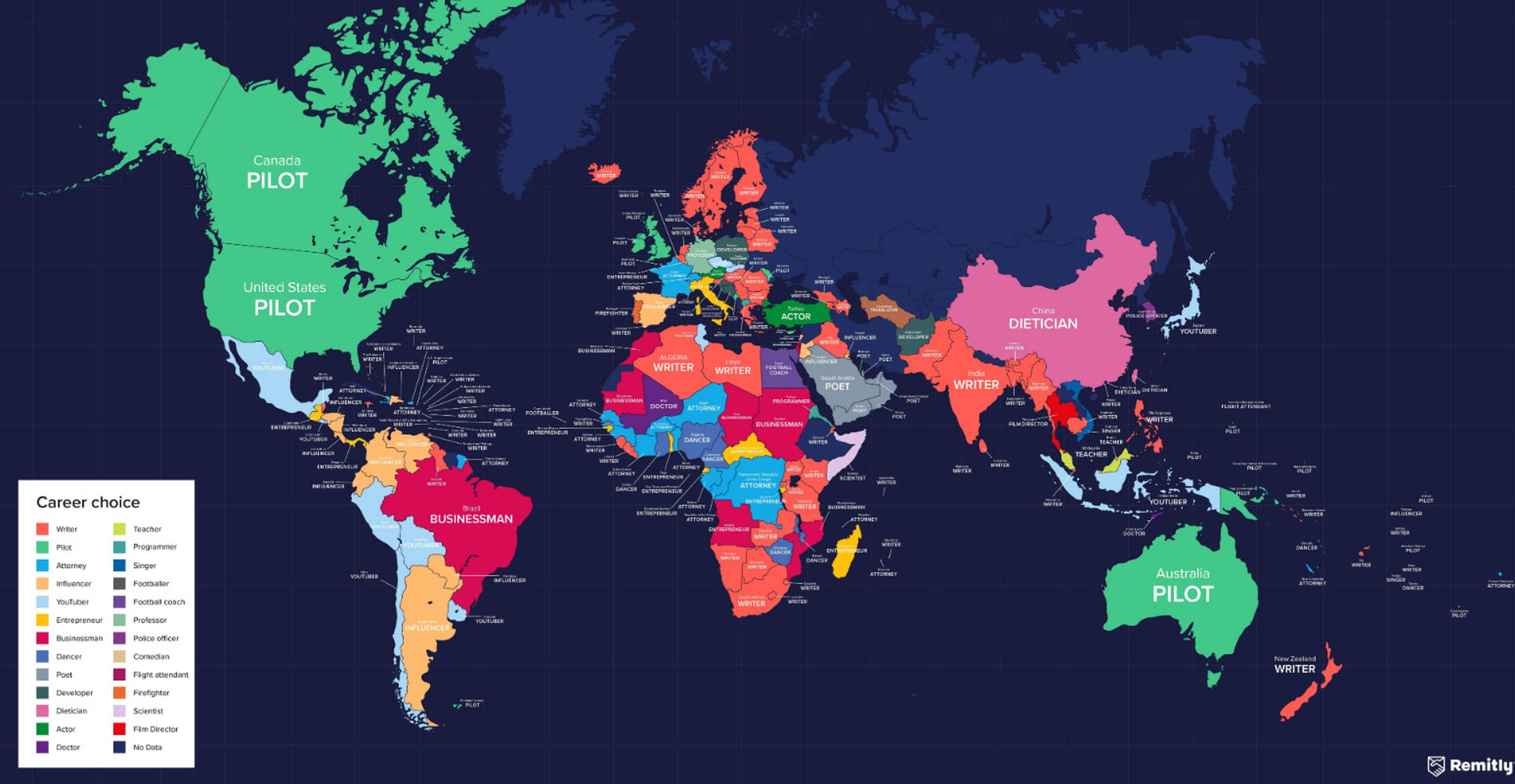 Este mapa muestra en trabajo soñado en cada país del mundo y España vuelve a dar la nota