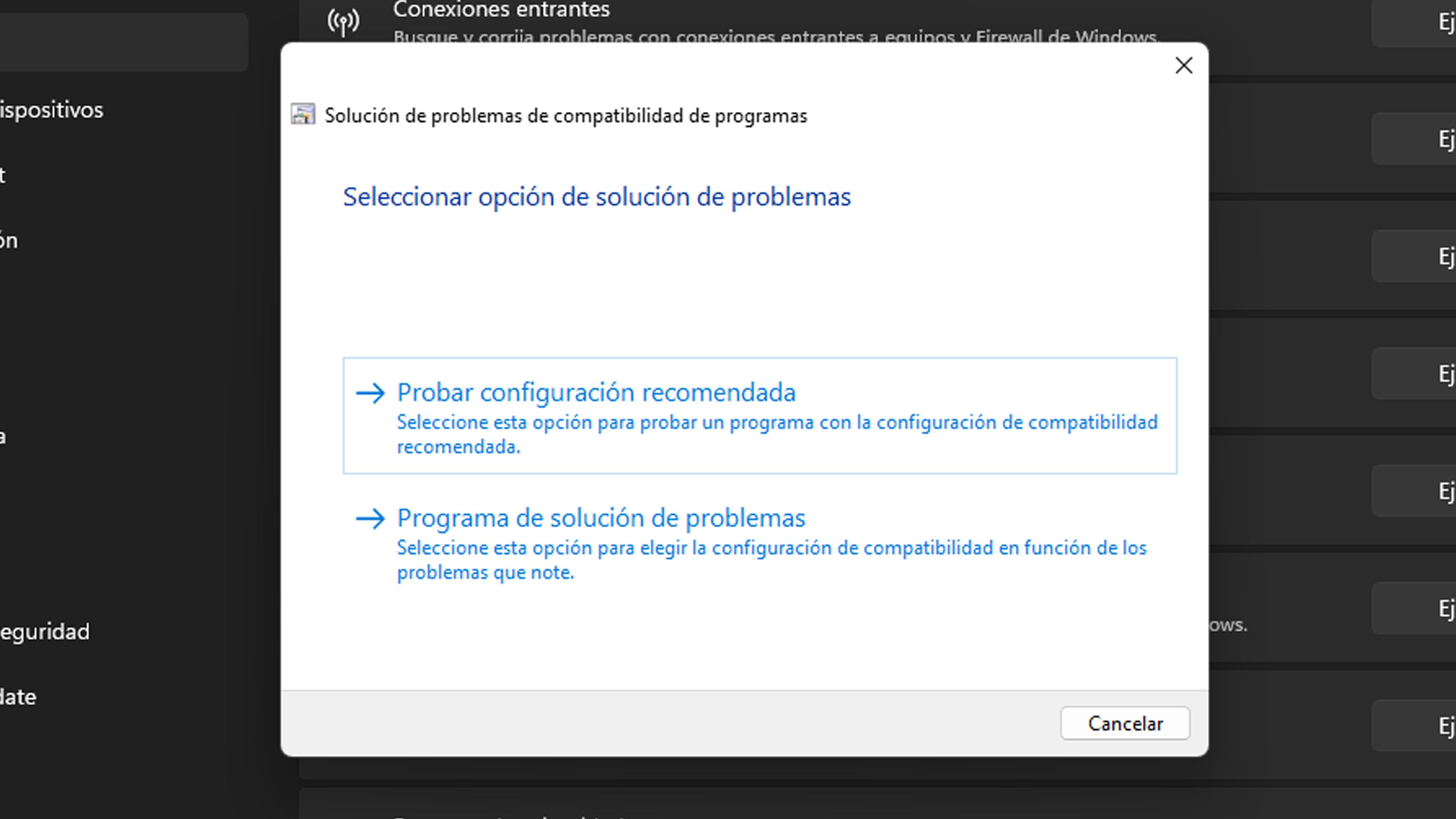 Solucionador de problemas de compatibilidad de programas