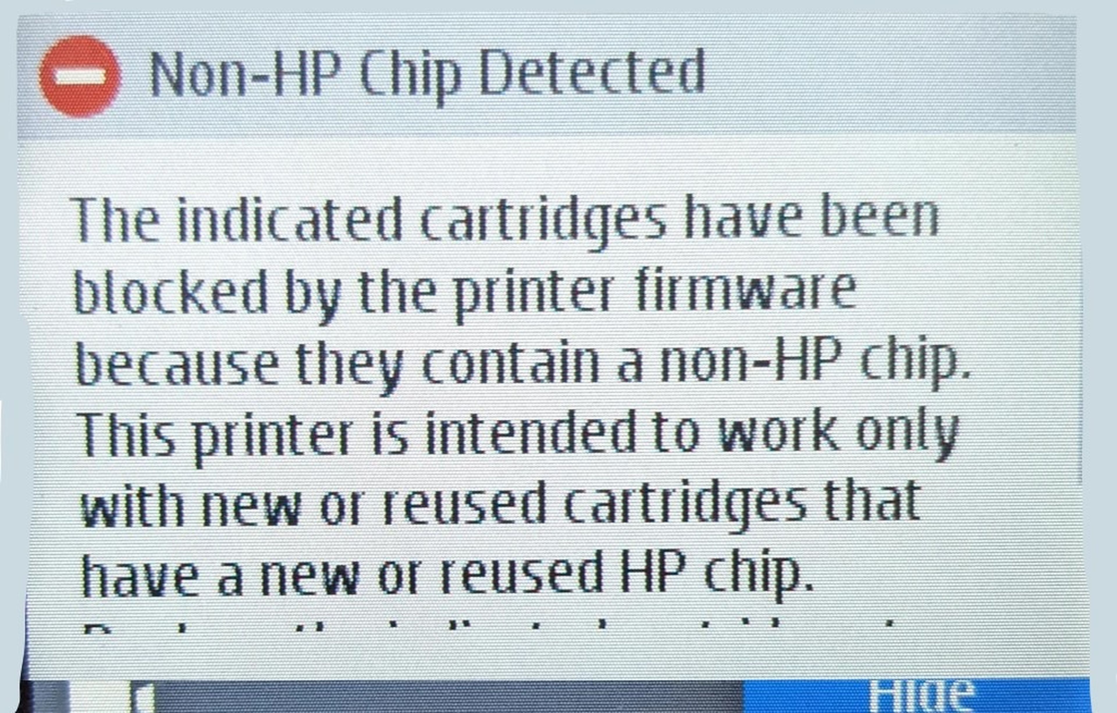 Una actualización de software bloquea el uso de cartuchos no originales en impresoras HP