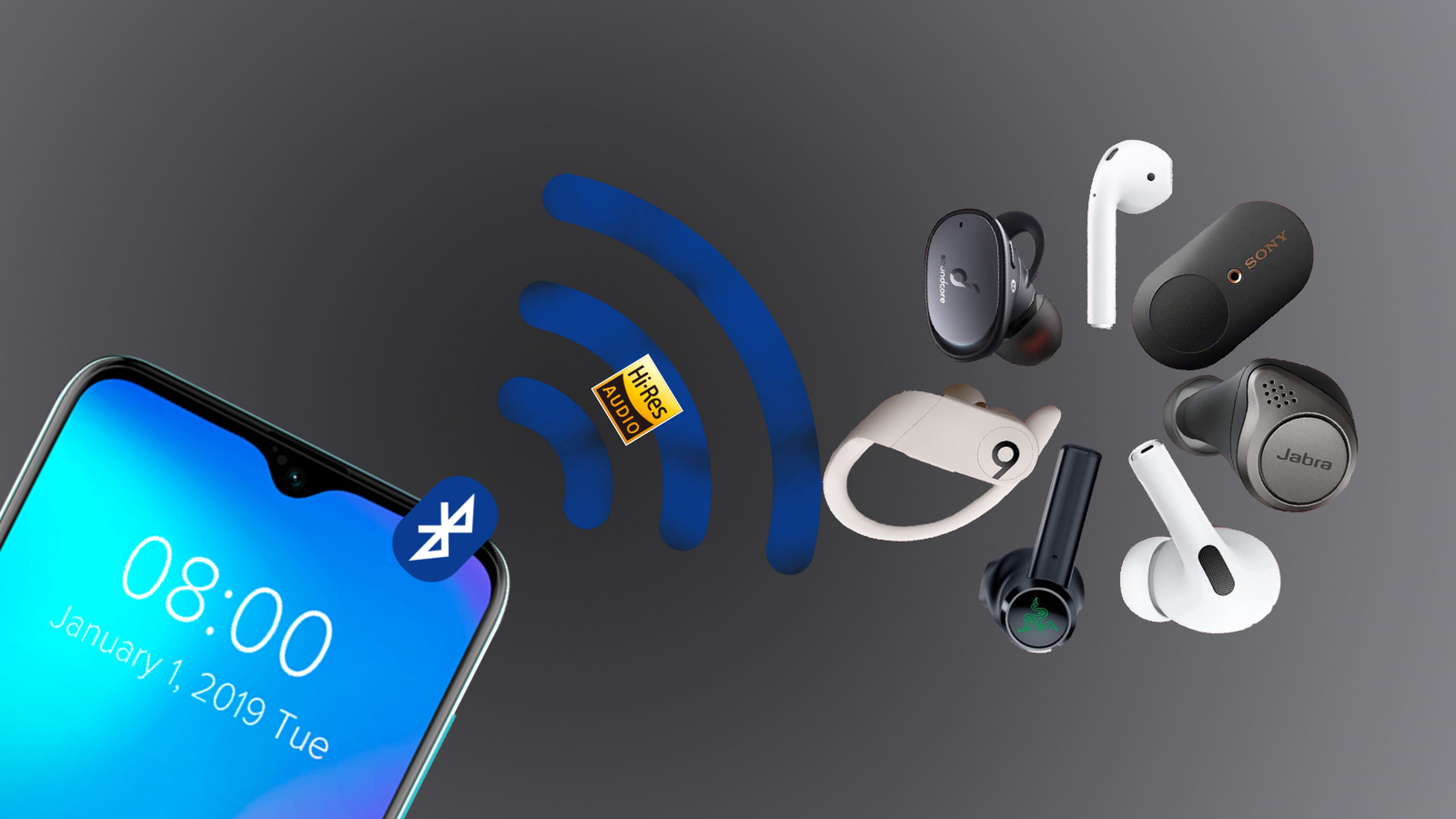El tinder Hi-Res de auriculares inalámbricos y tu móvil