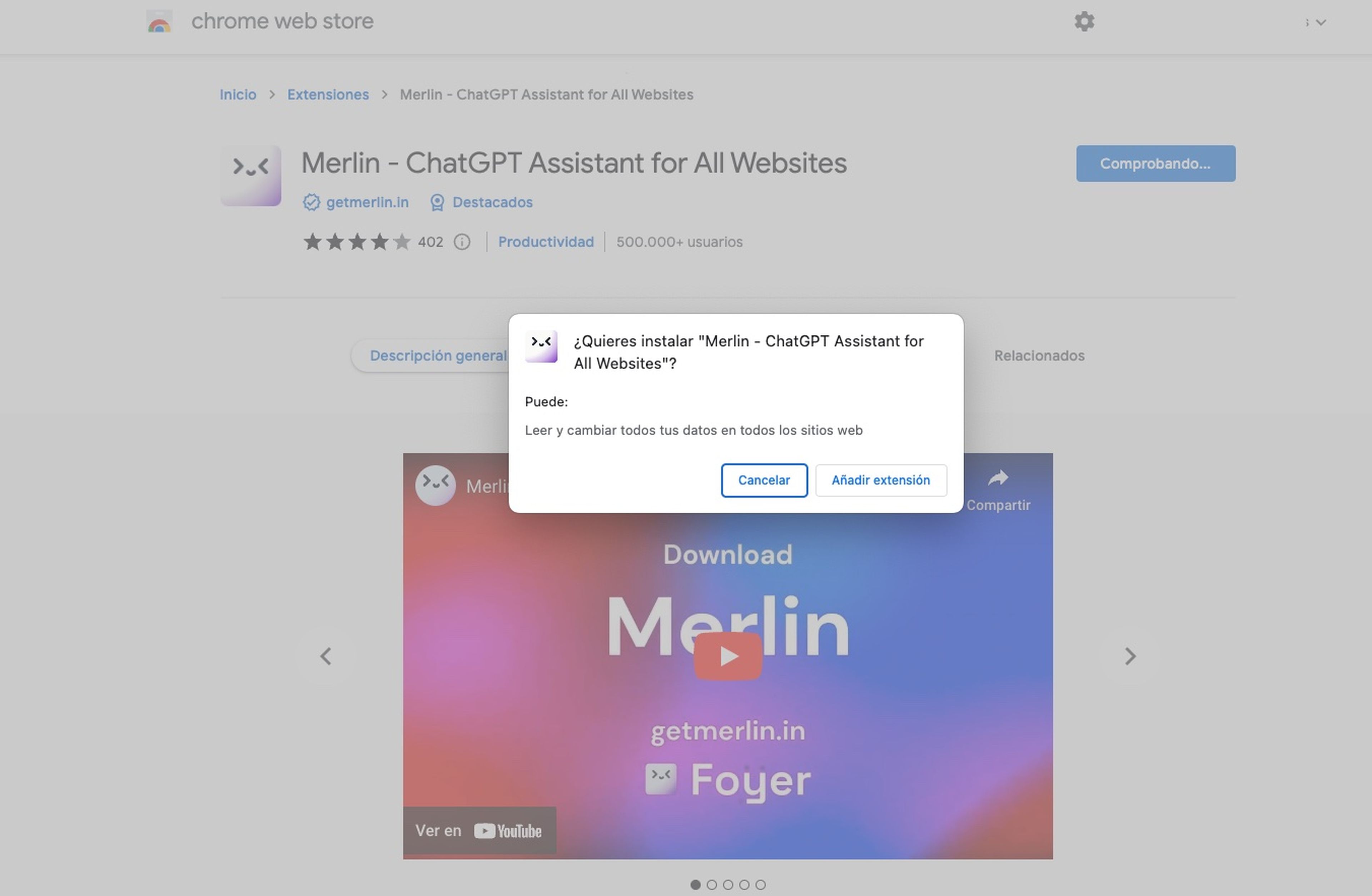 Extensión de Merlin para ChatGPT
