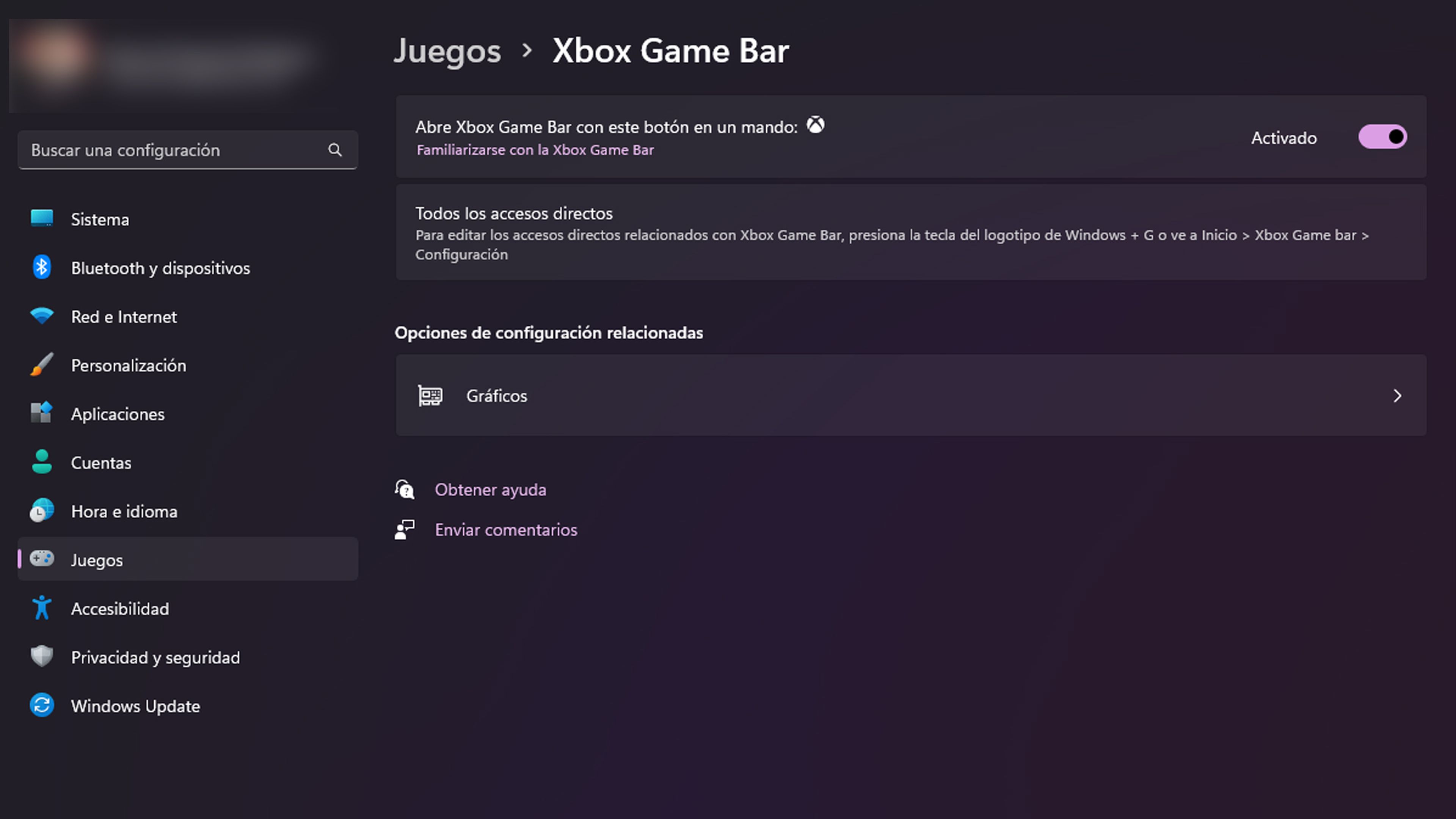 Barra de juegos