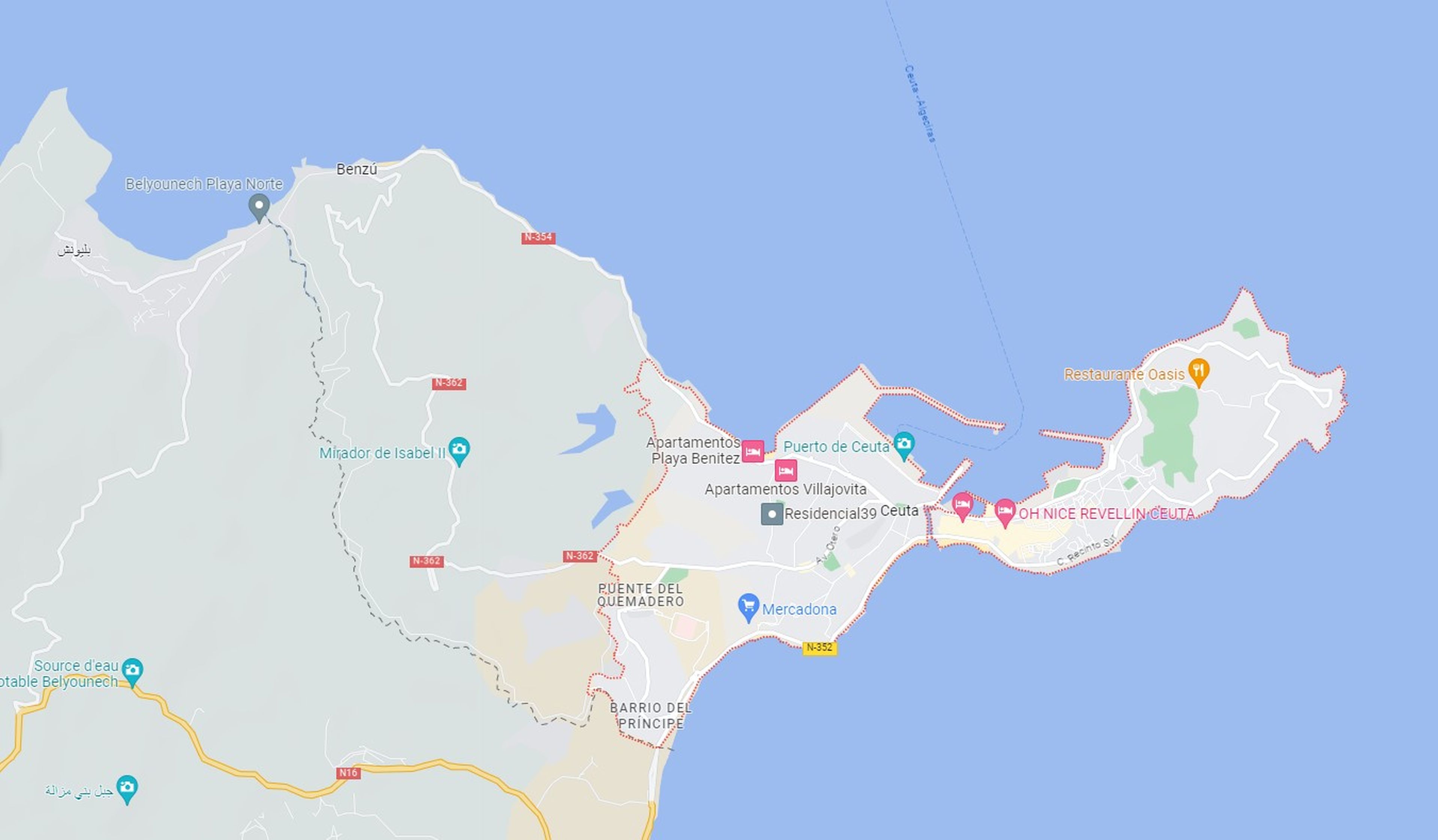 Ceuta y Melilla en Google Maps