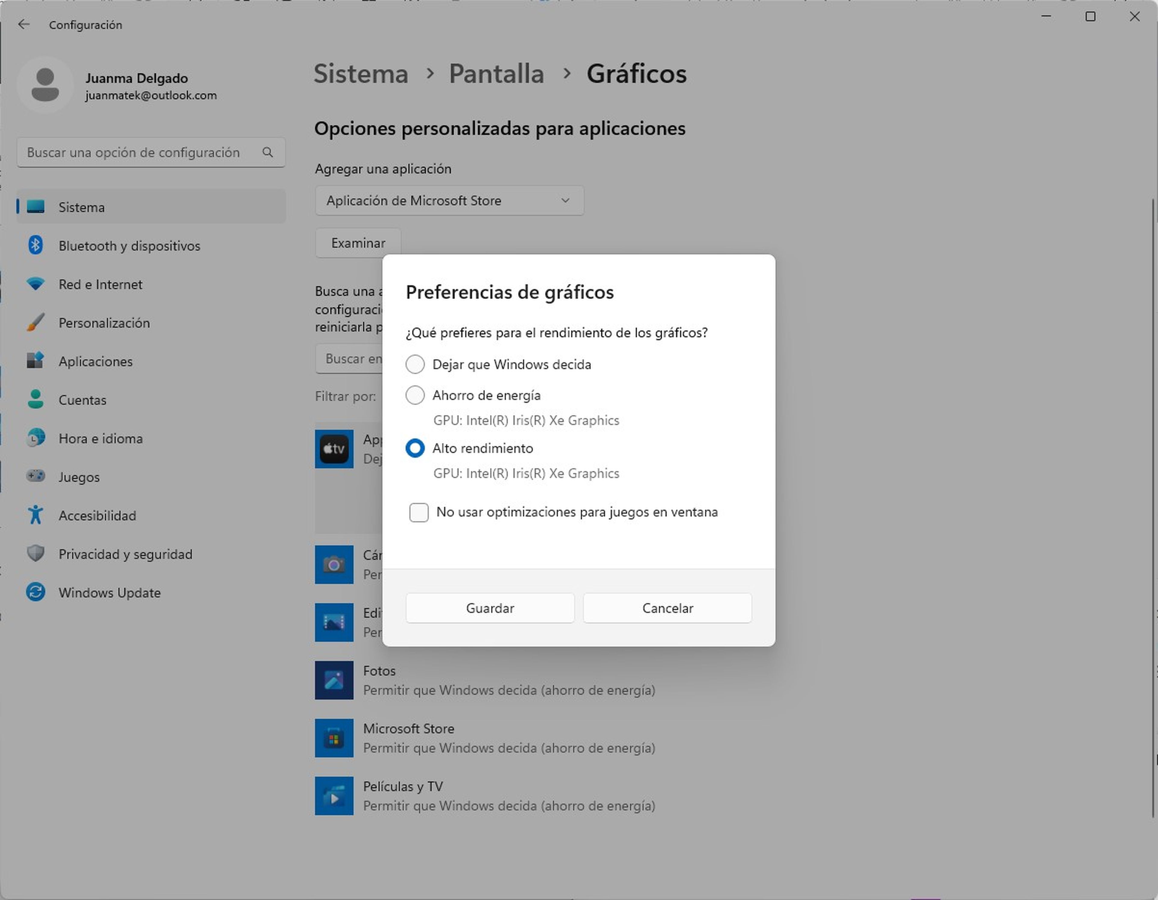 GPU discreta en Windows 11