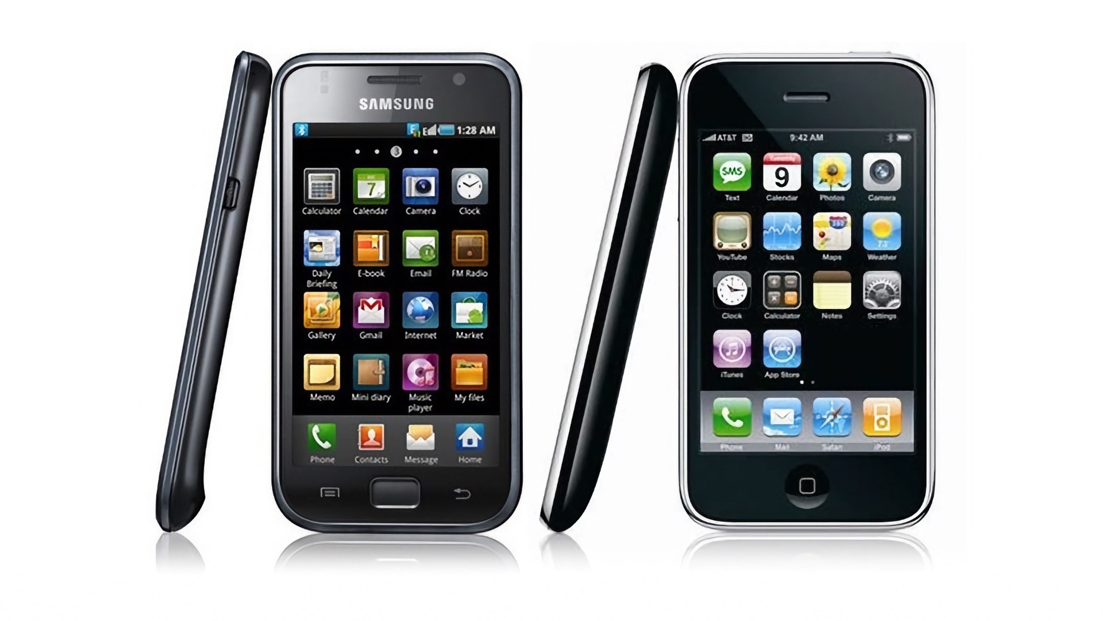 Foto presentada por Apple en su demanda contra Samsung que muestra las similitudes entre un Samsung Galaxy S y un iPhone 3G.