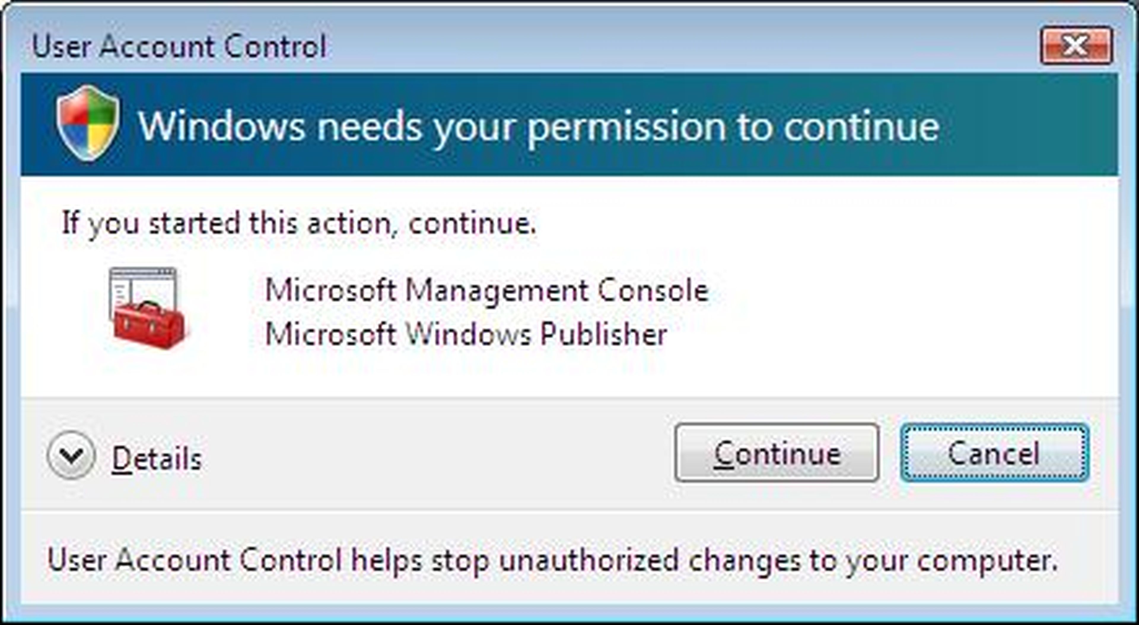 user control pop up Windows Vista