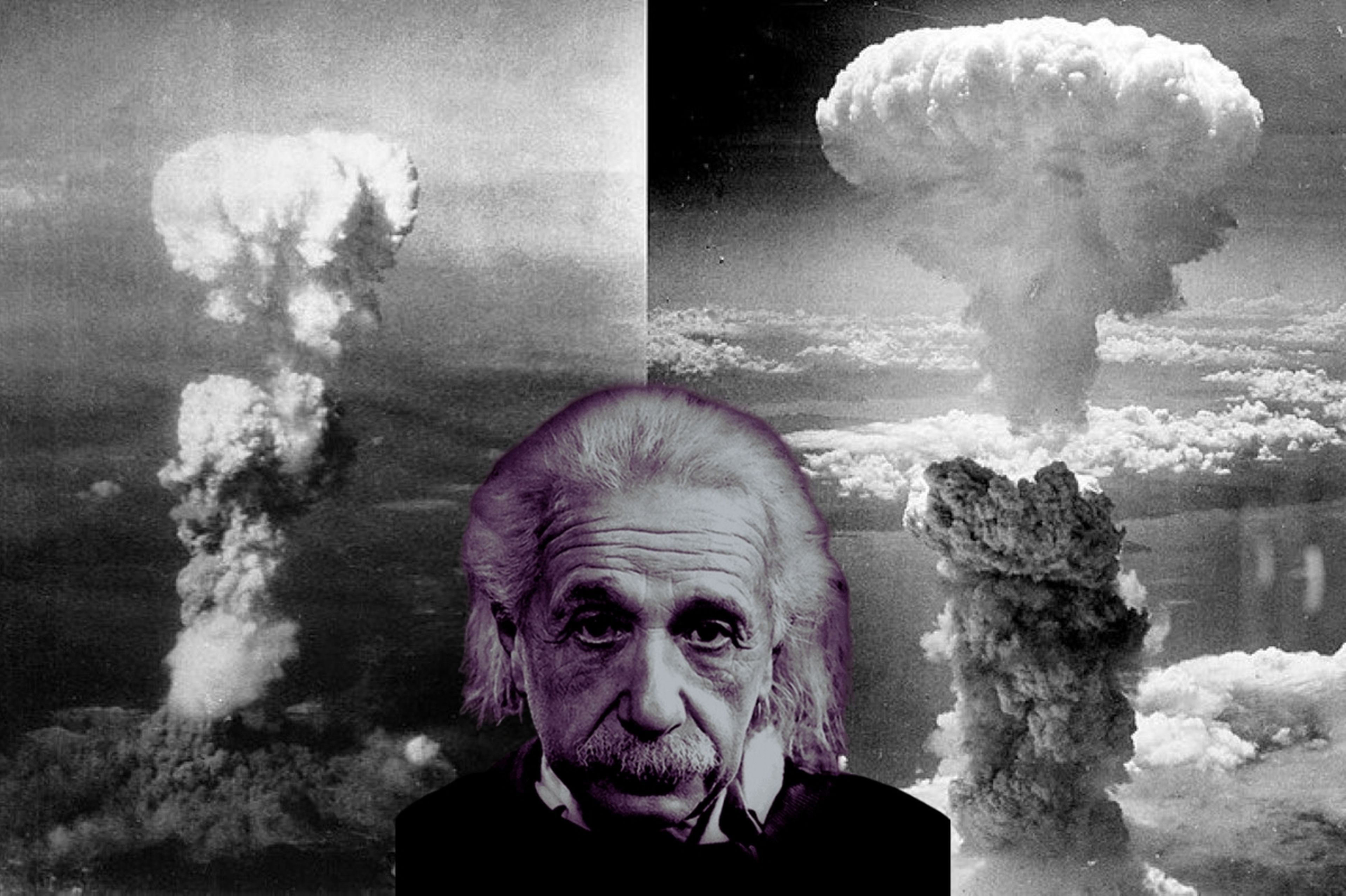 Albert Einstein con bomba atómica