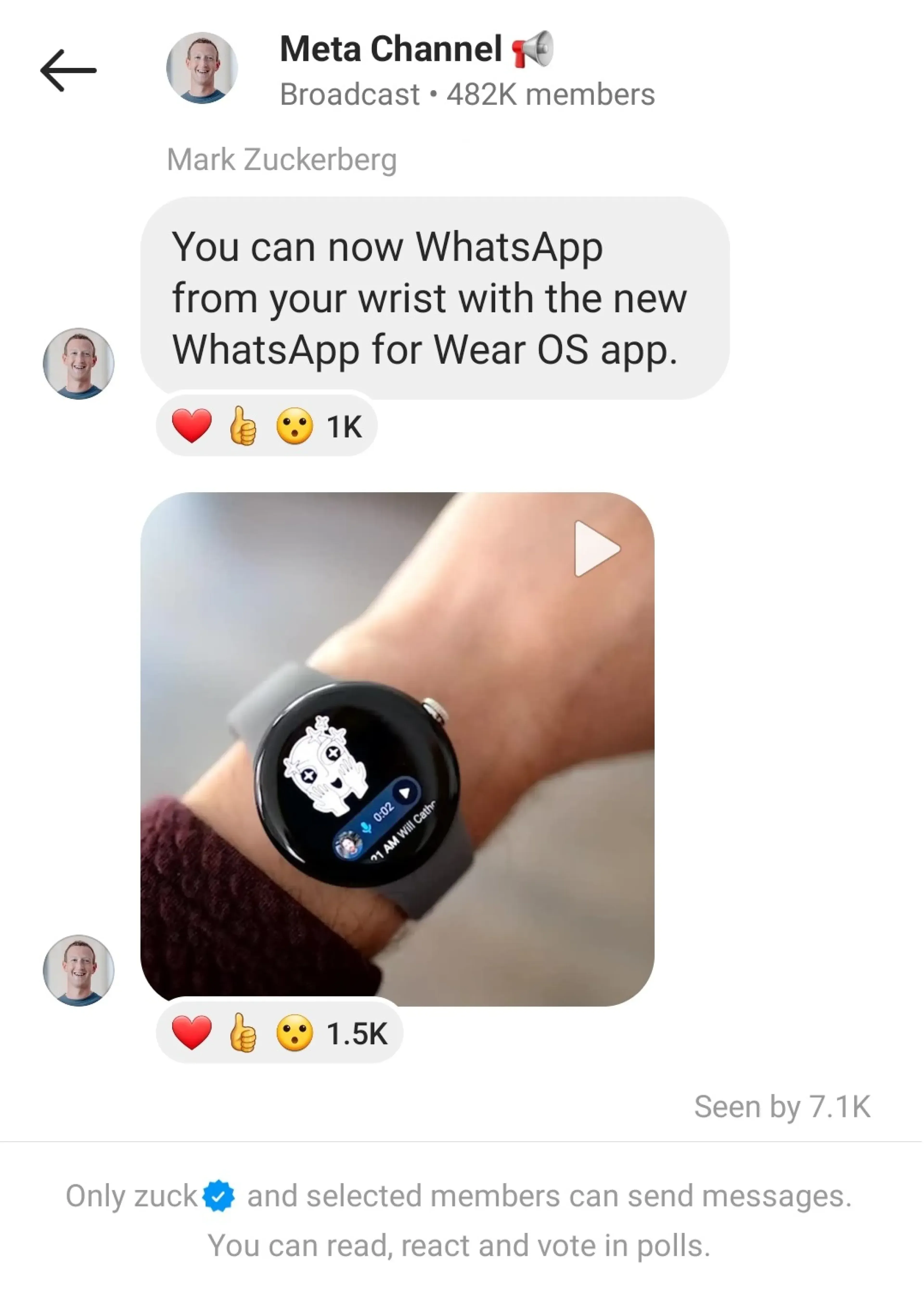 Anuncio de WhatsApp en Wear OS