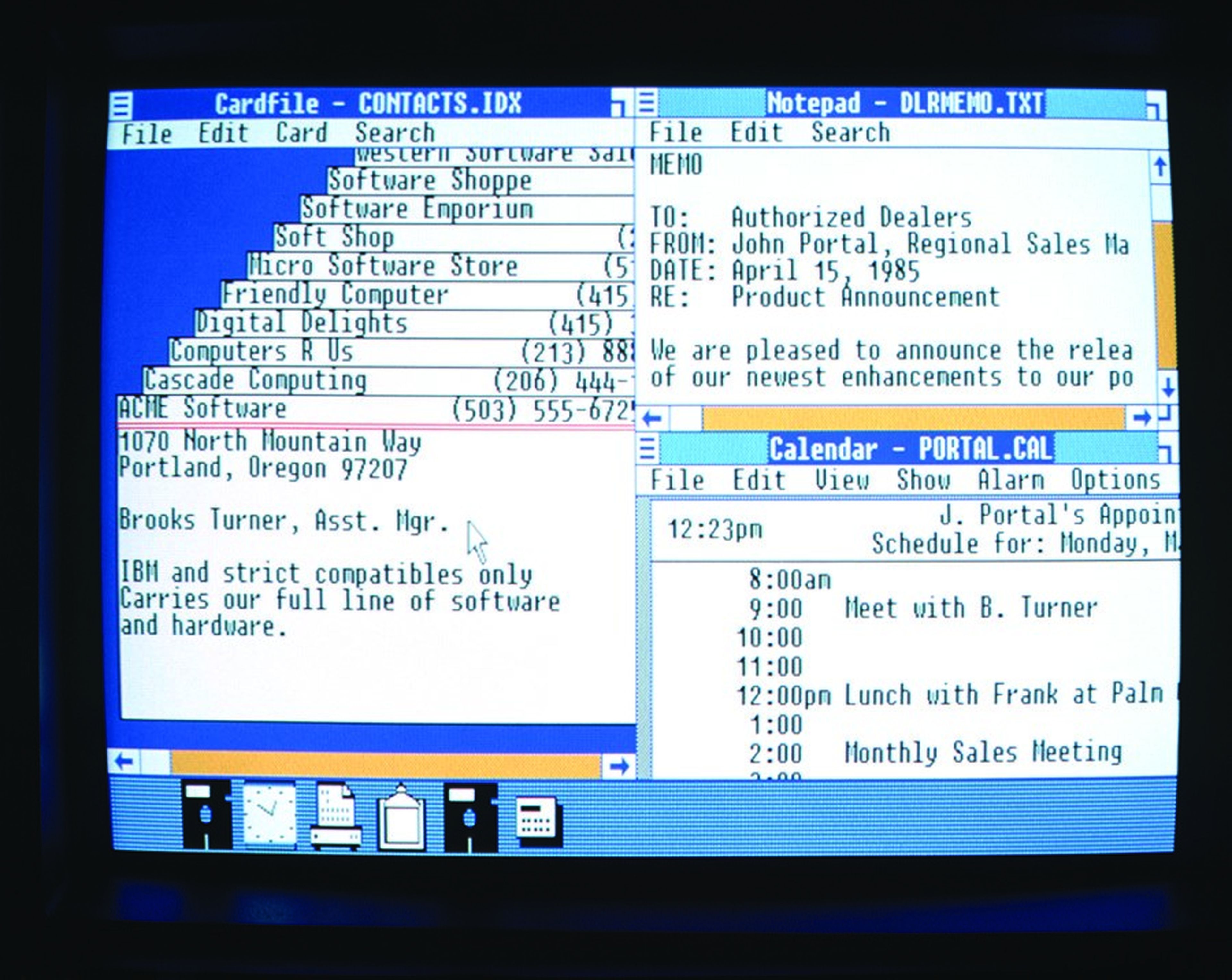 Captura de pantalla de Windows 1.0, la primera versión del sistema operativo visual de Microsoft.