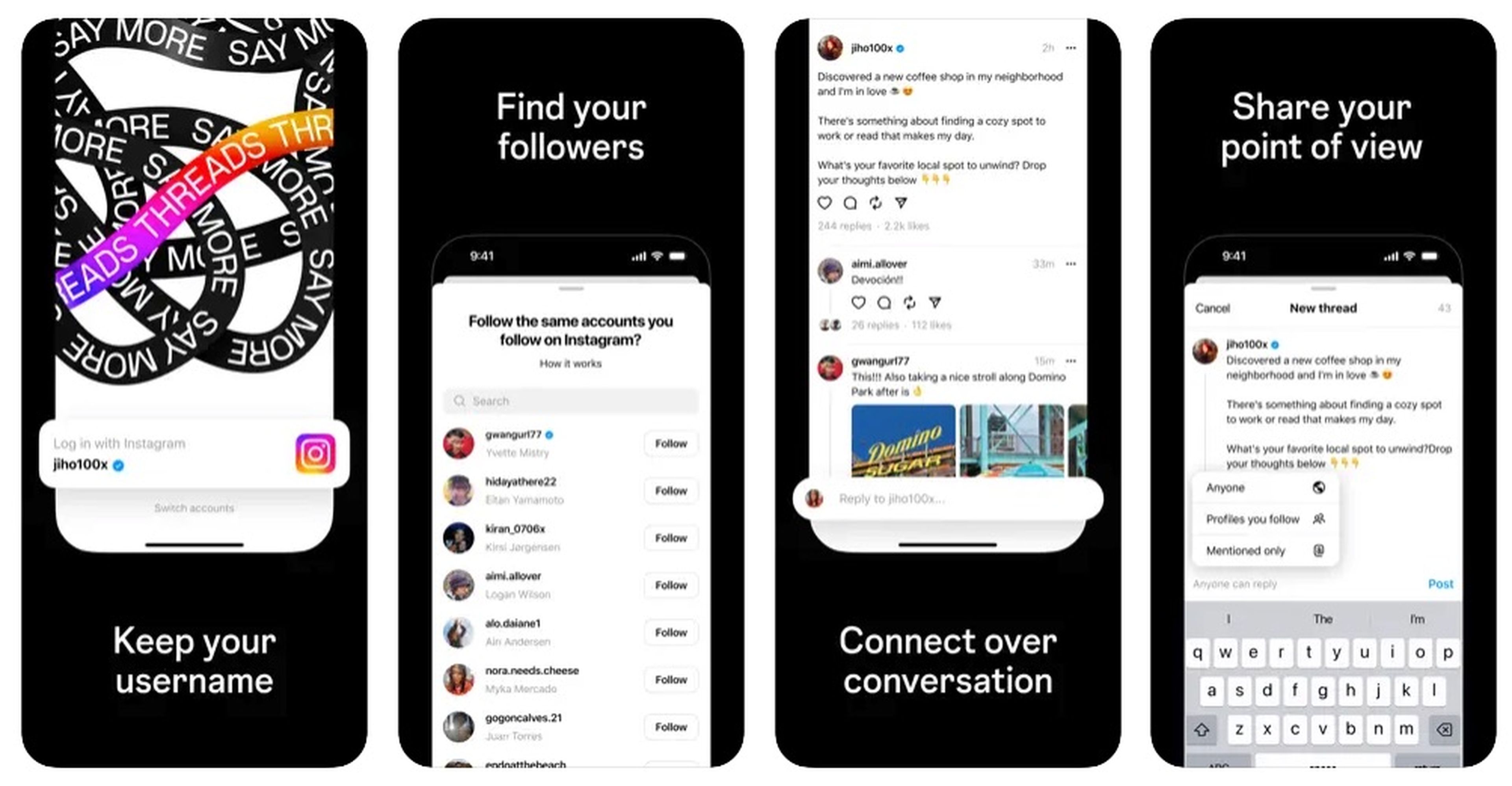 Capturas de pantalla de Threads, el clon de Twitter de Instagram y Meta