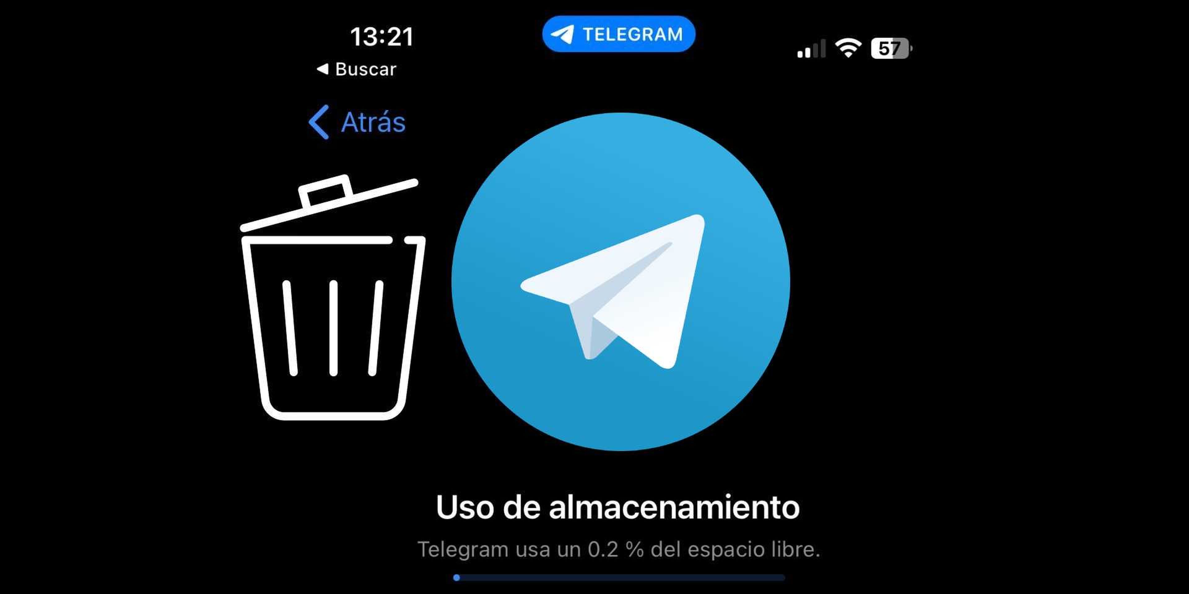 Espacio almacenamiento Telegram