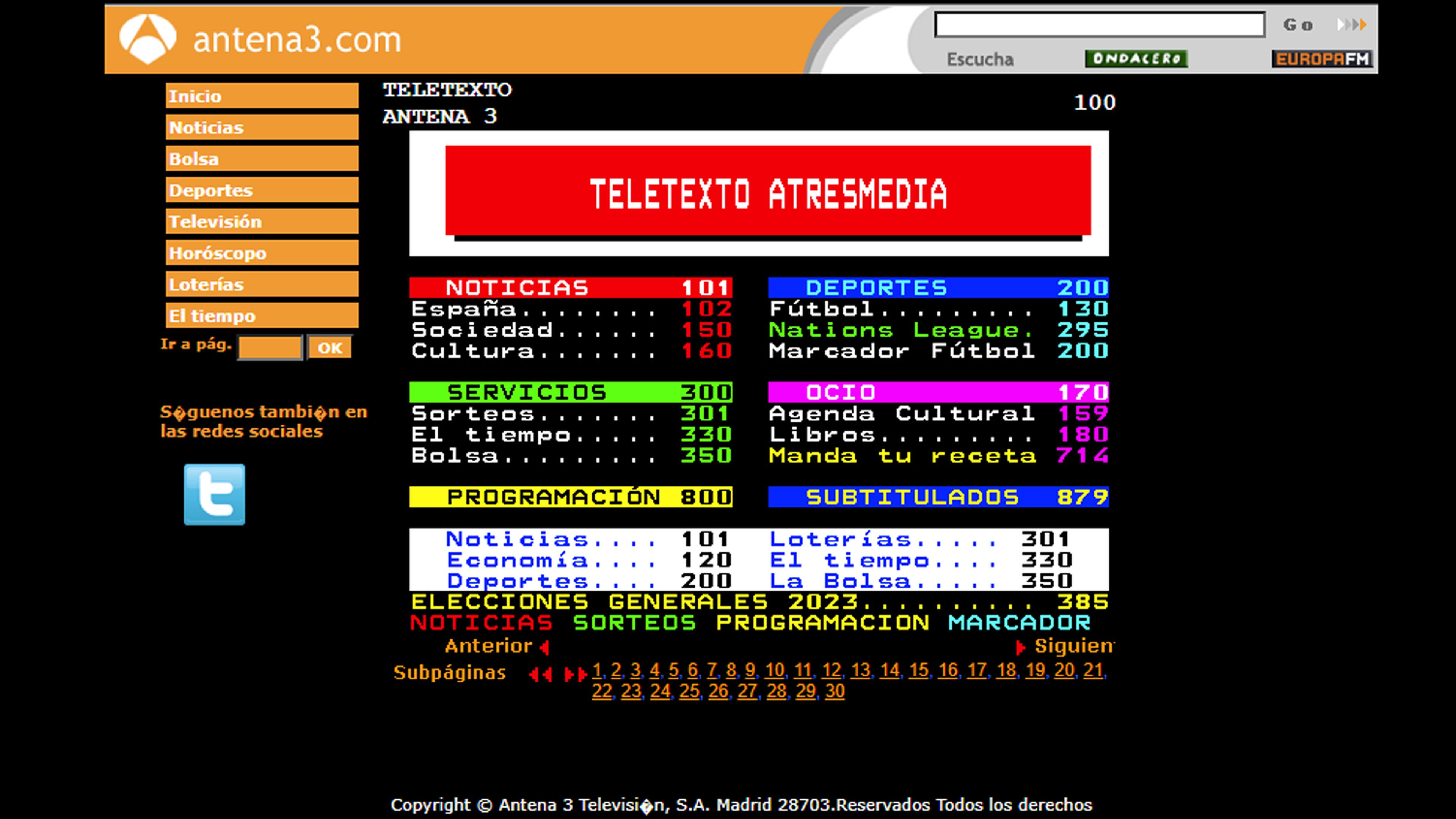 Teletexto online de Antena 3