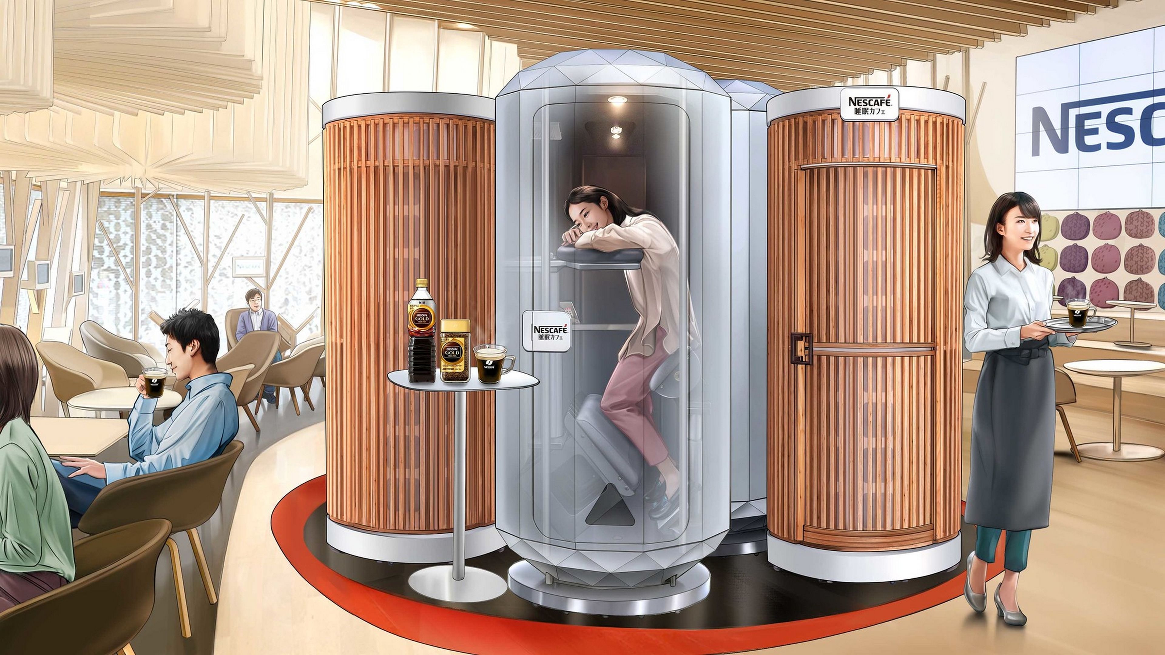 Las cápsulas para dormir de pie que están instalando en las cafeterías japonesas