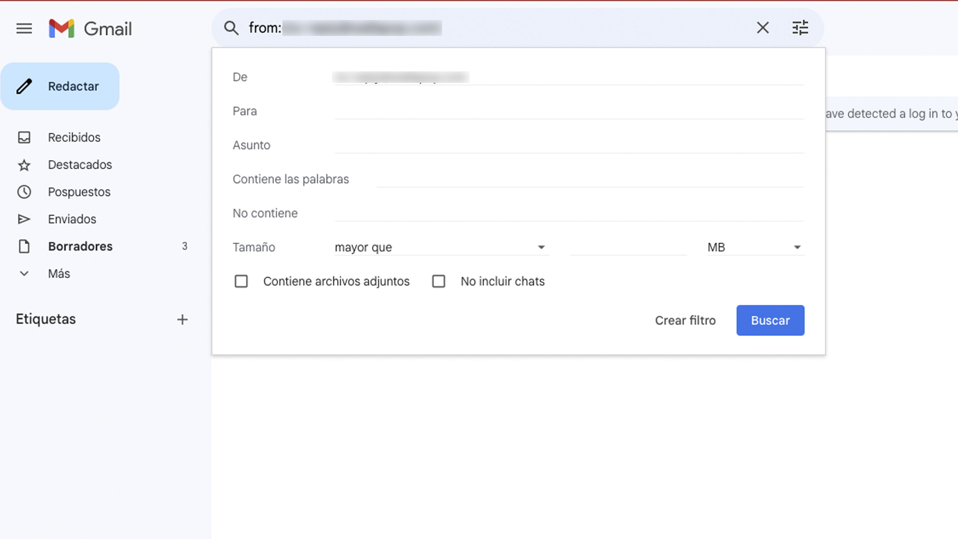 Filtrar un correo electrónico específico en Gmail