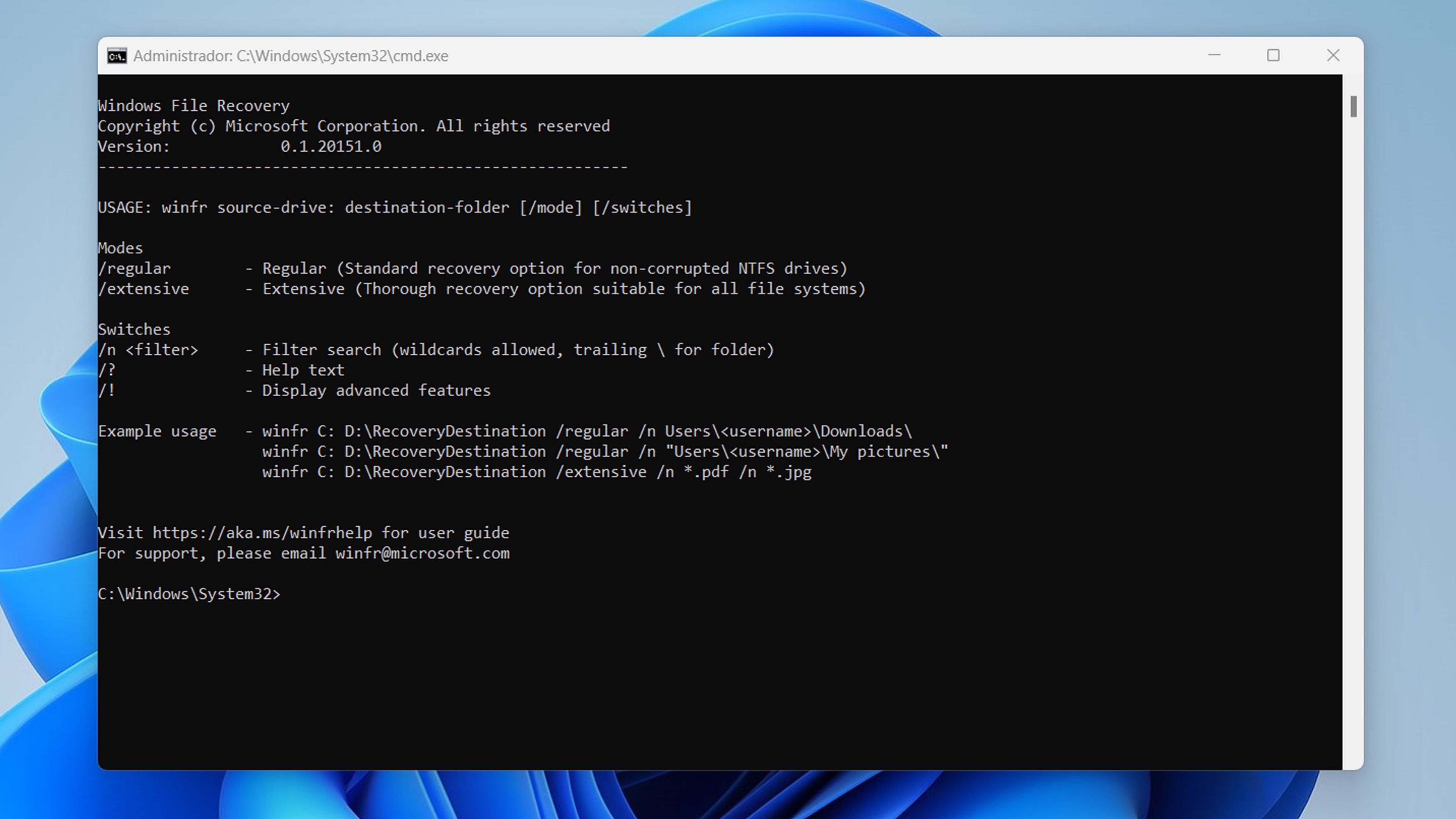 Windows file recovery tool