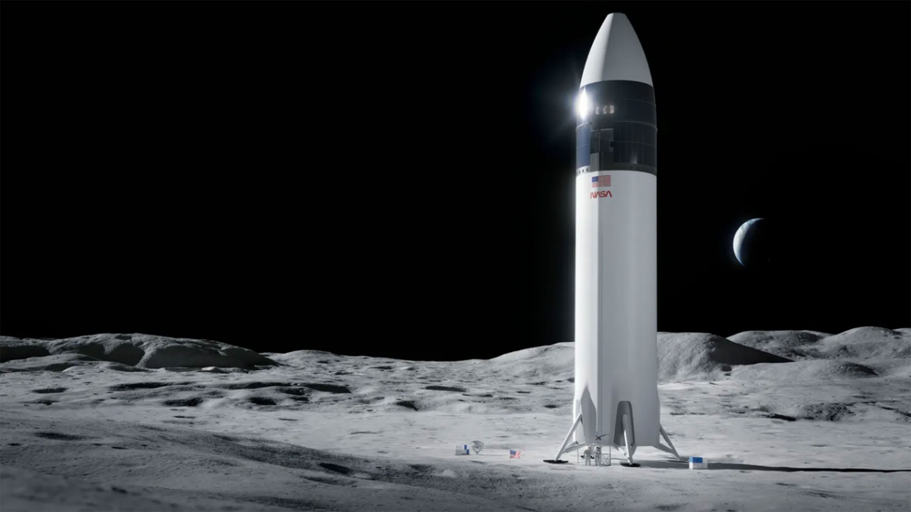 lustración de un módulo de aterrizaje lunar SpaceX Starship en la Luna
